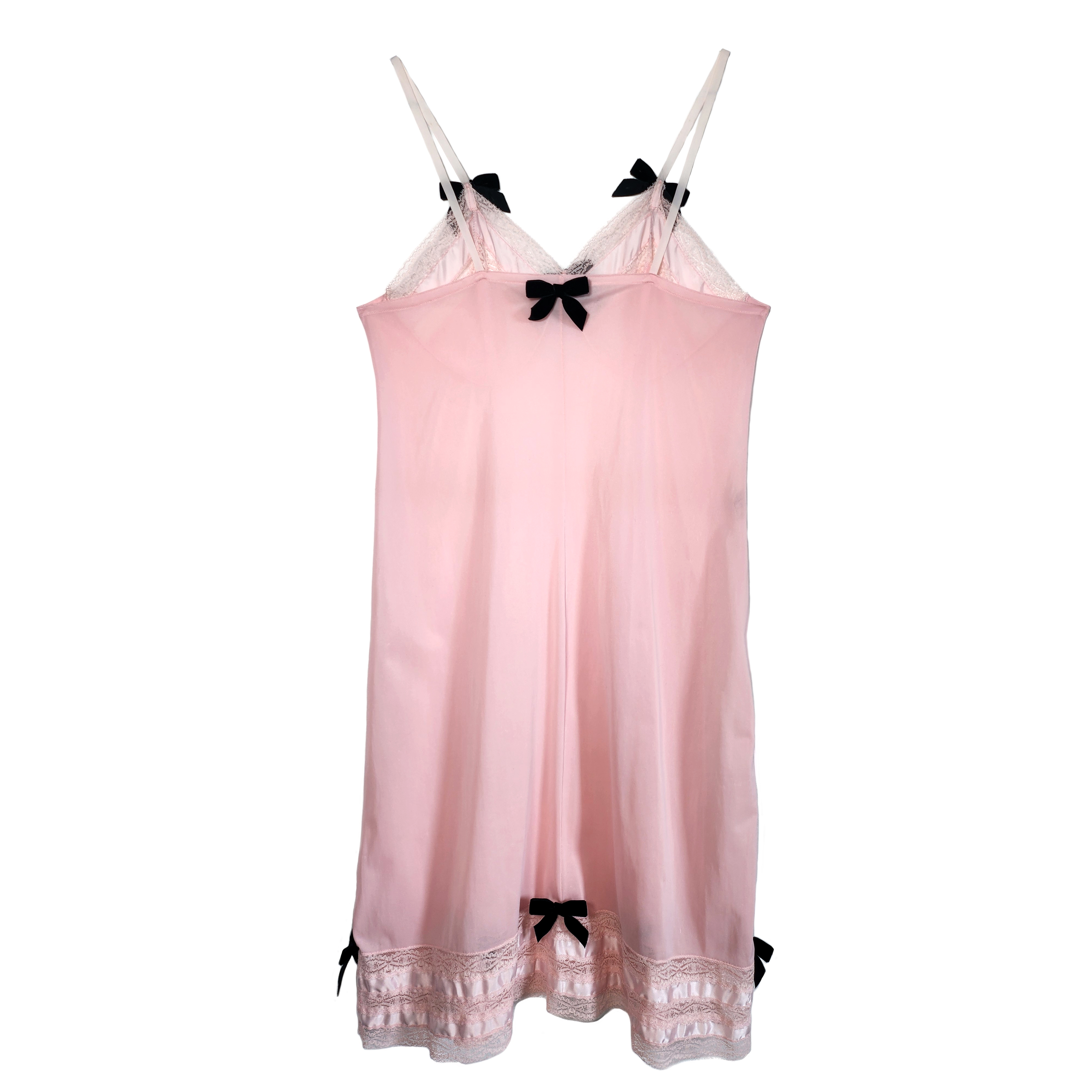 Lusty Gallant Pink Slip Dress with Black Velvet Bows