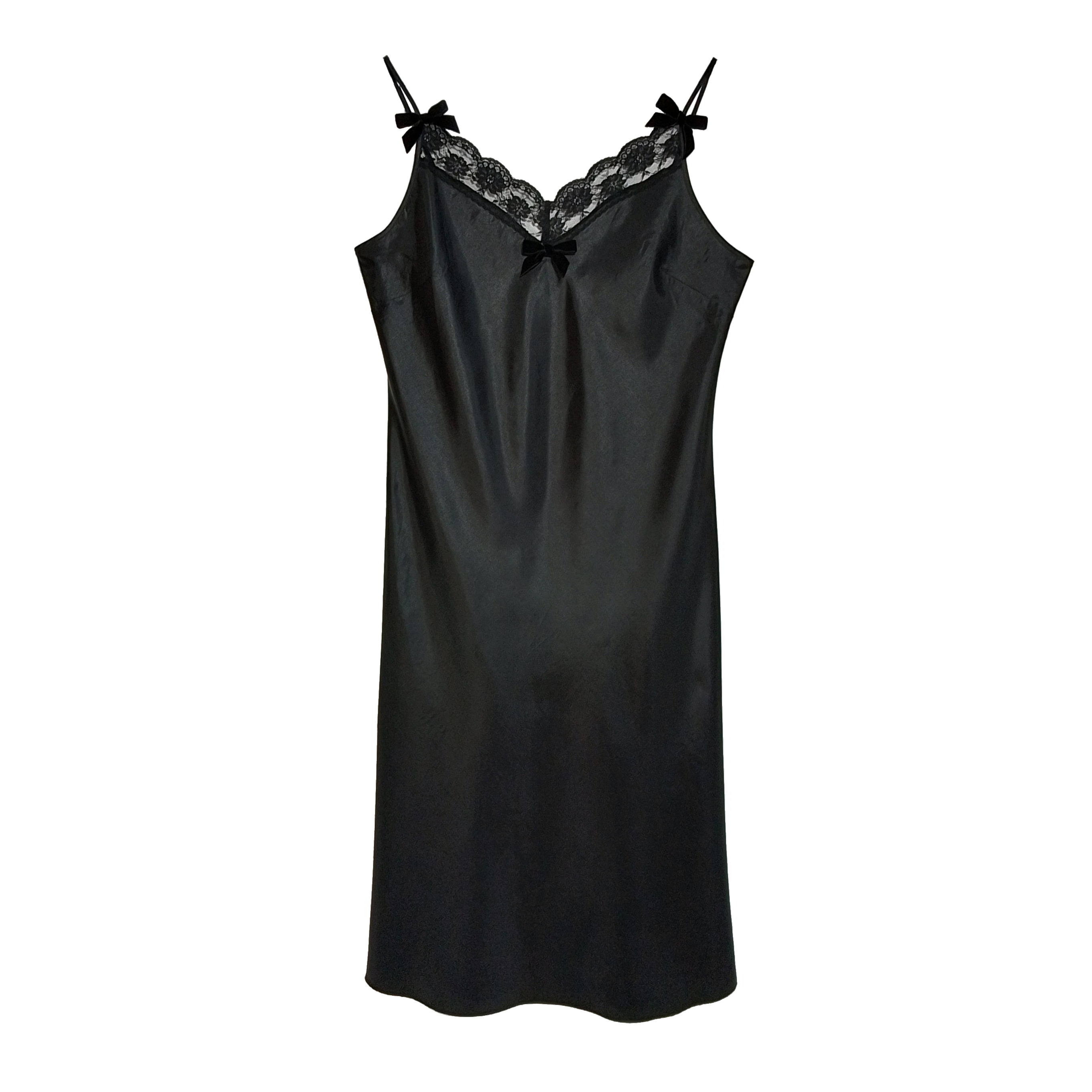 Vintage Black Slip Dress with Mini Black Bows