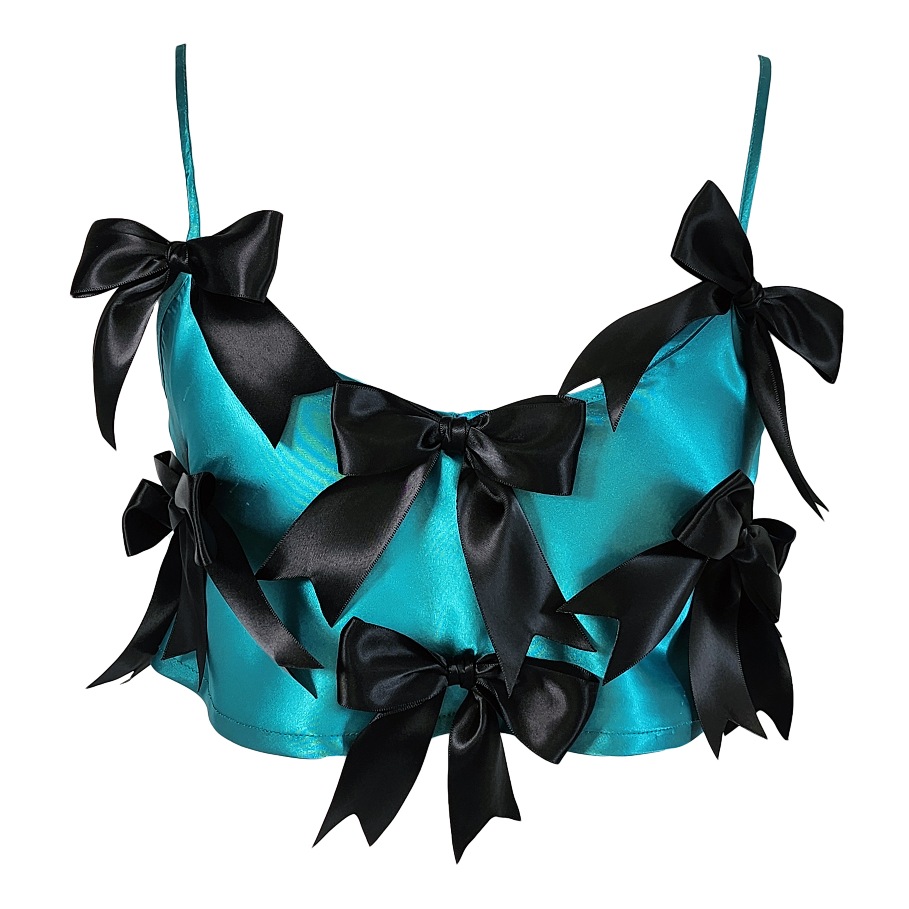 Rusalka Silky Turquoise Top with Black Bows