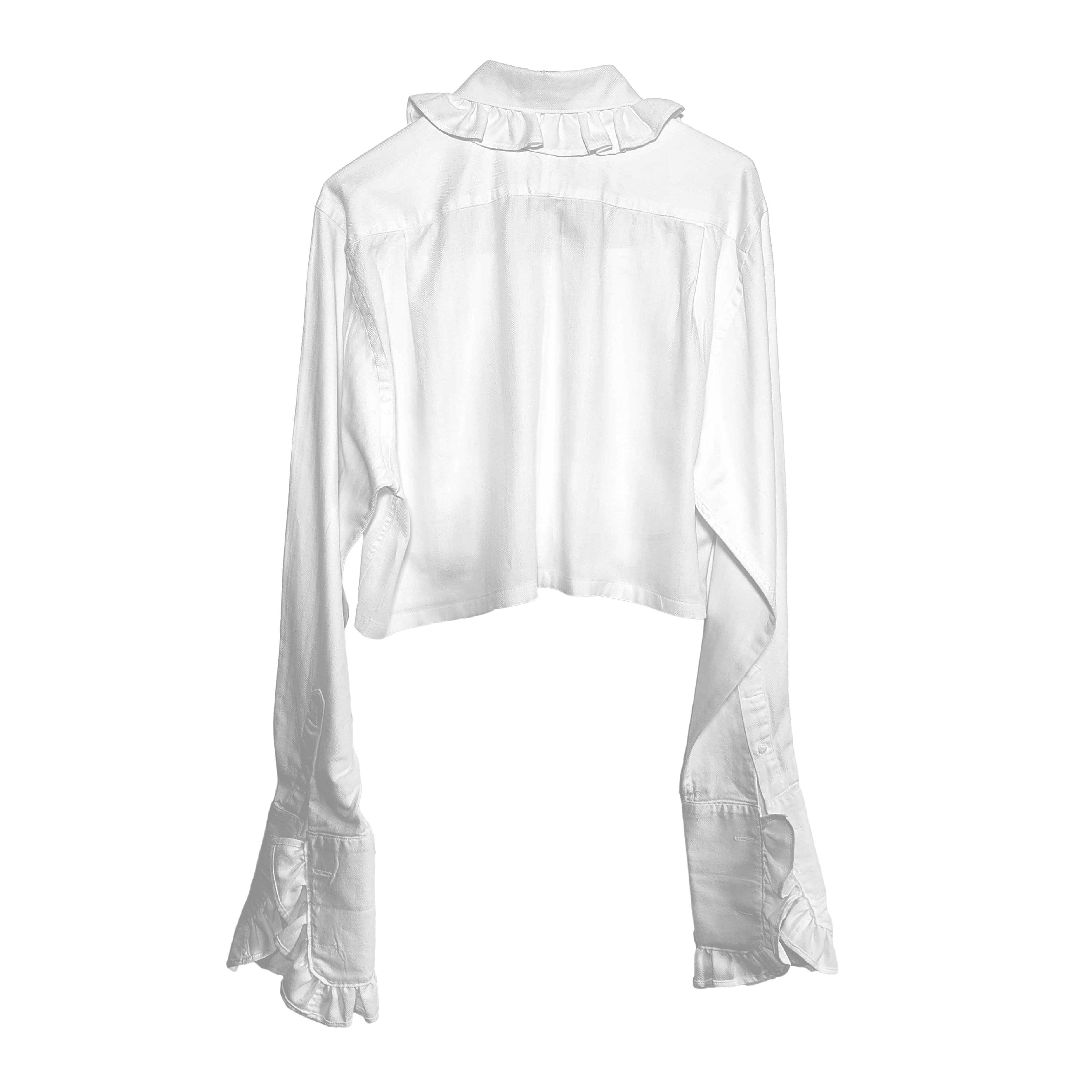 Premonition White Cropped Shirt with Ruffle Collar and Sleeves 