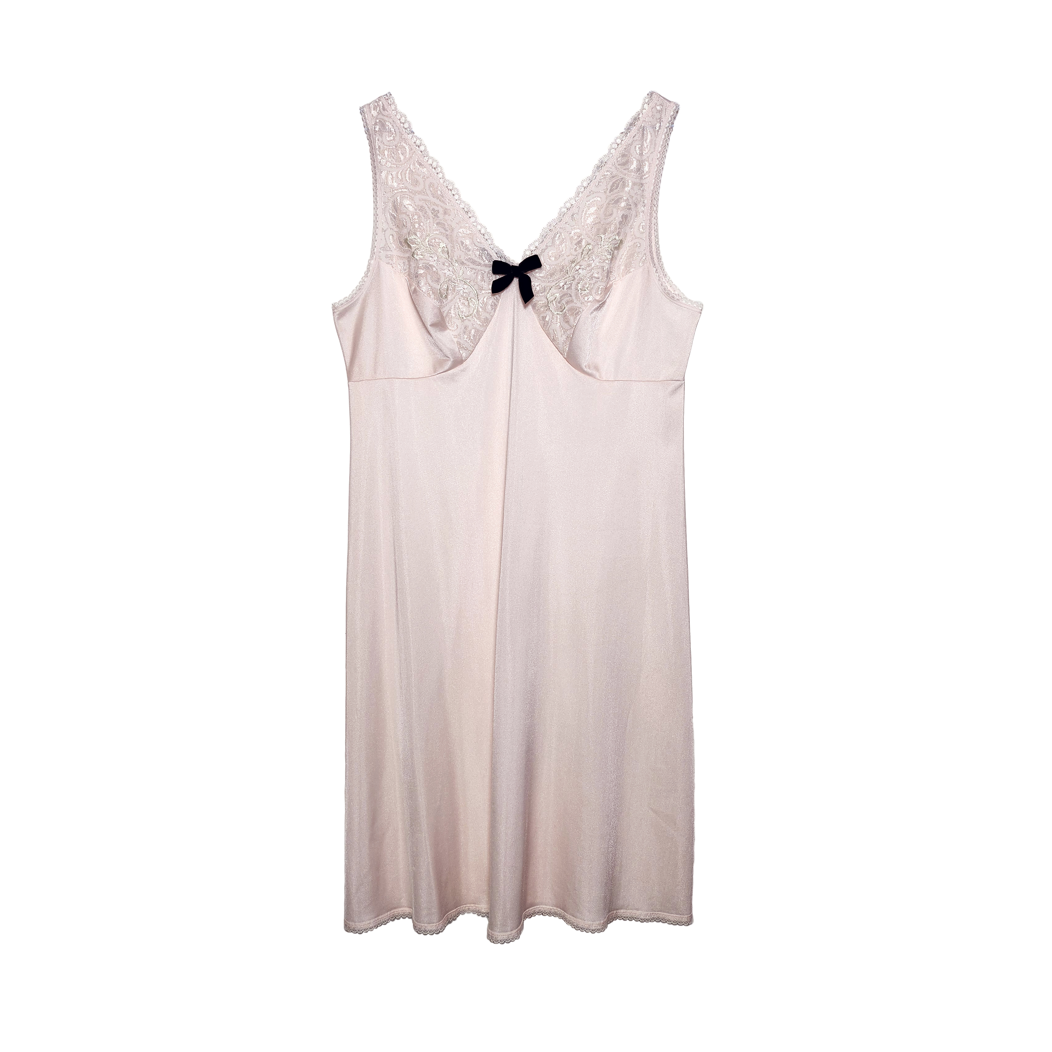 Blush Pink Slip Dress with Mini Black Velvet Bow