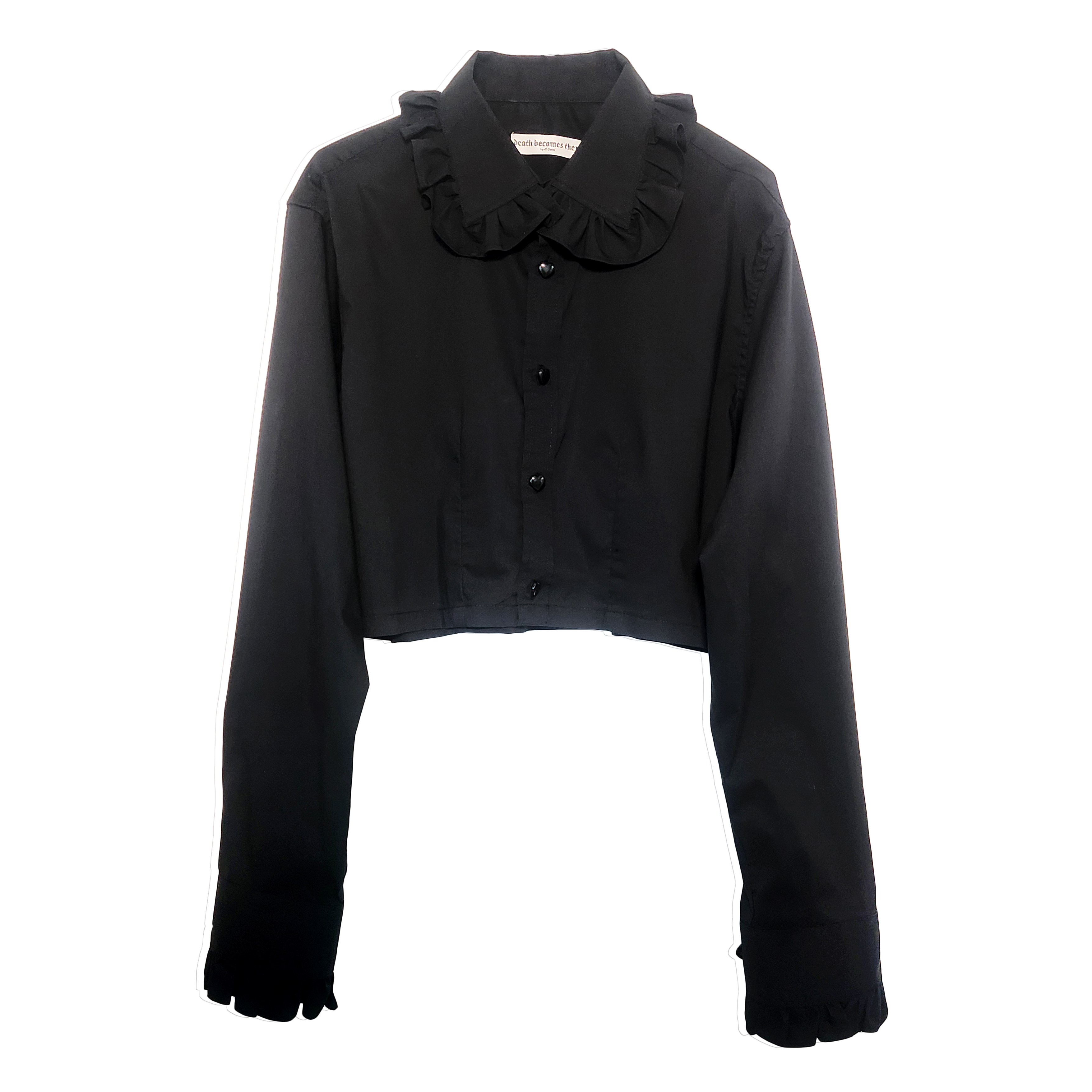 Premonition Black Cropped Shirt with Ruffle Collar and Sleeves 