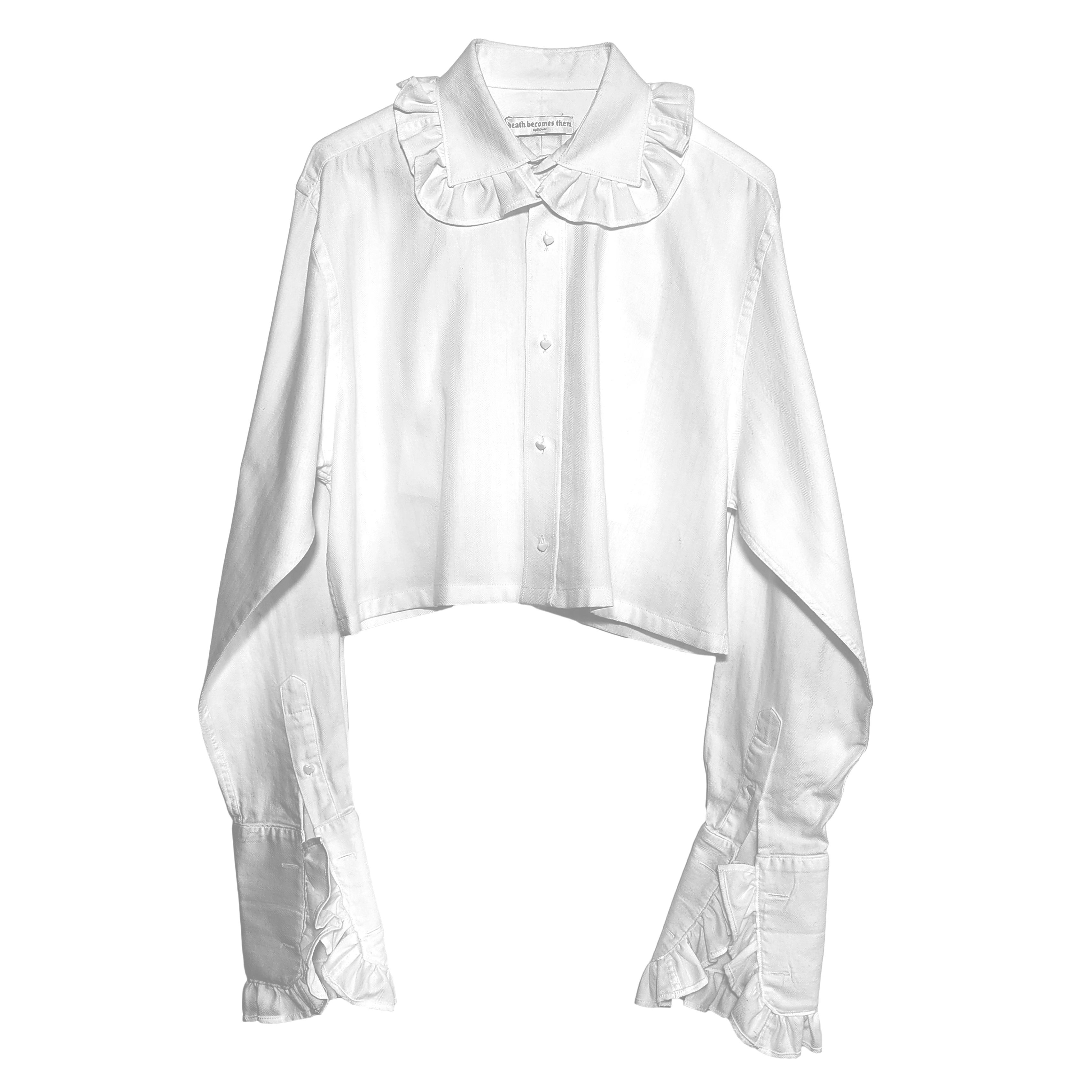 Premonition White Cropped Shirt with Ruffle Collar and Sleeves
