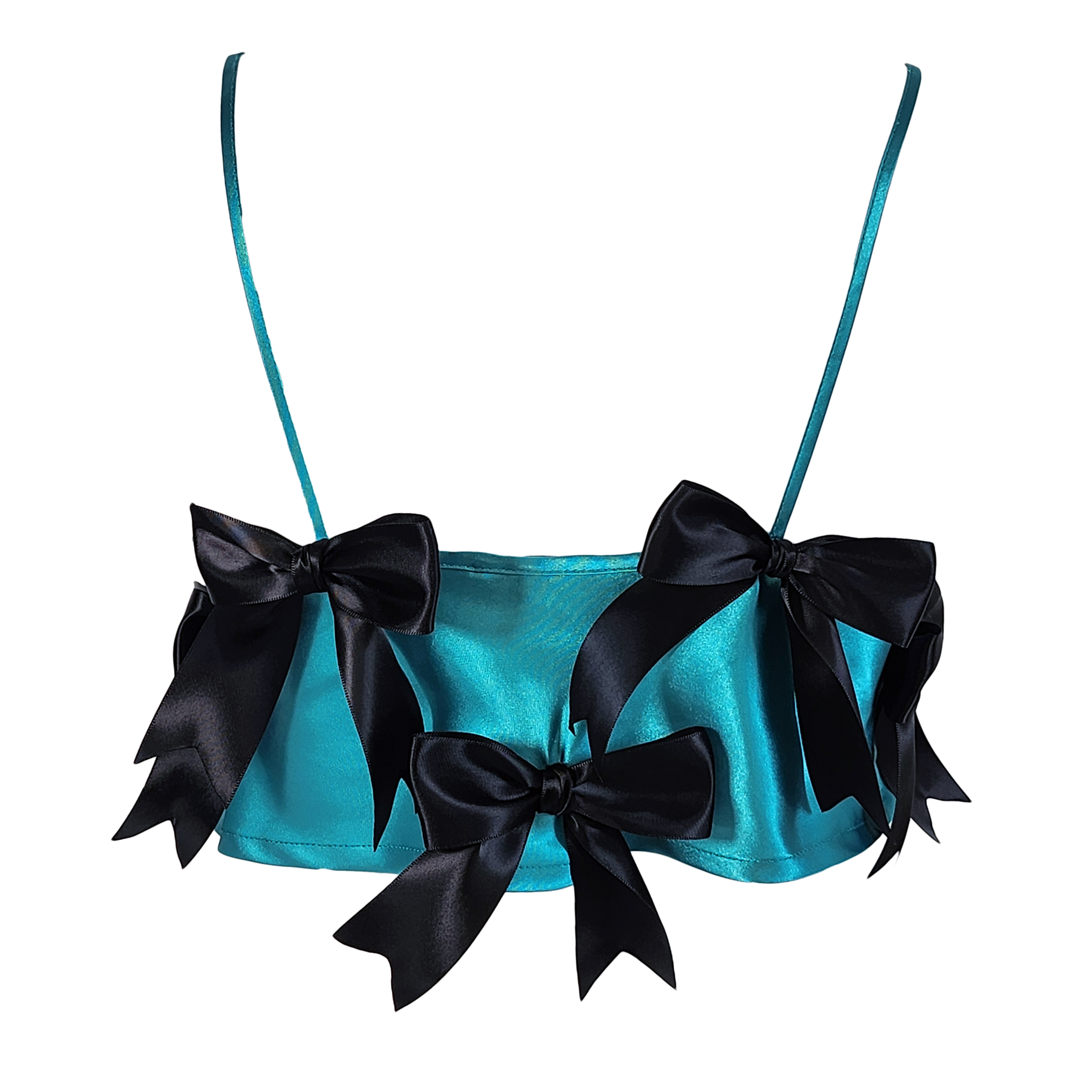 Rusalka Silky Turquoise Top with Black Bows