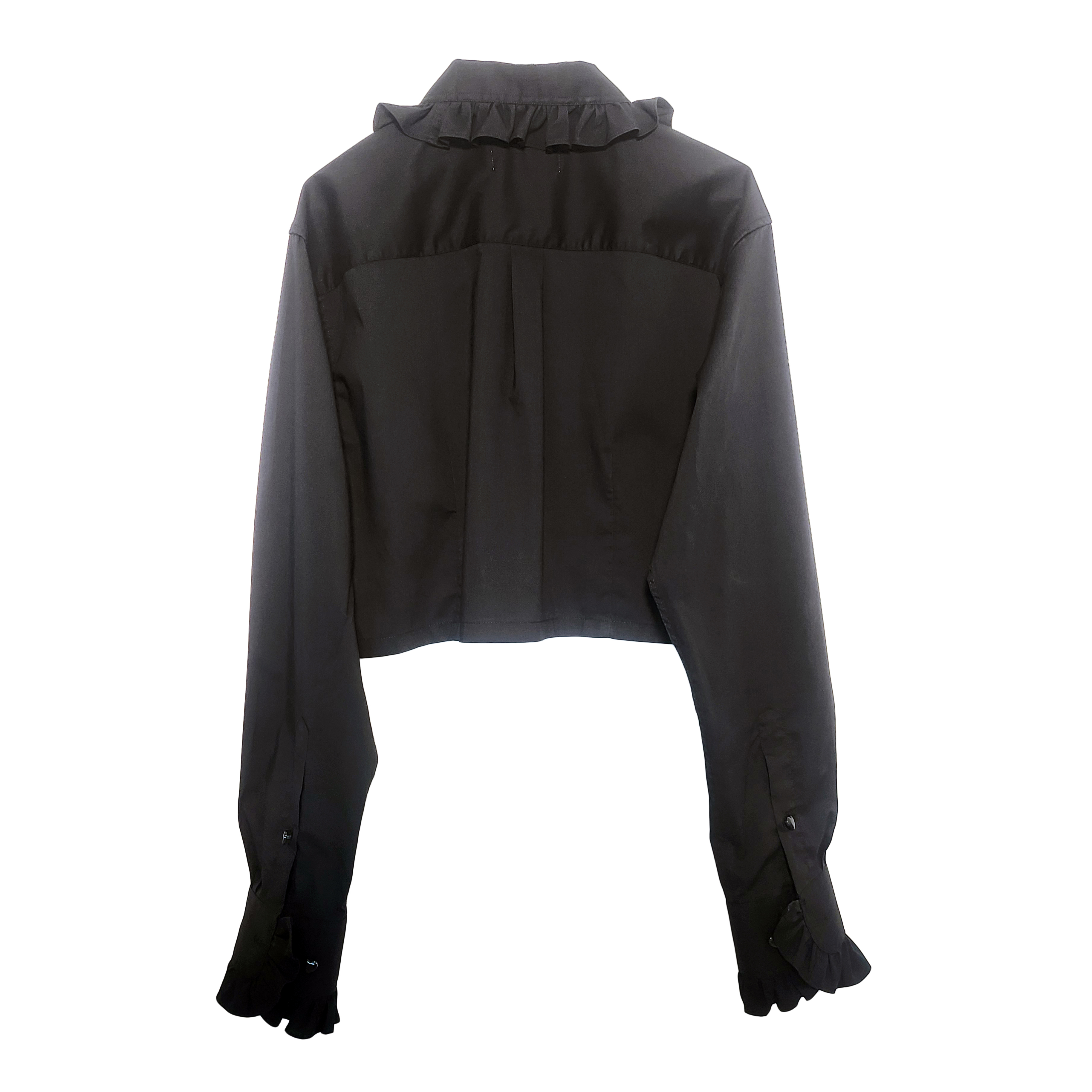 Premonition Black Cropped Shirt with Ruffle Collar and Sleeves 