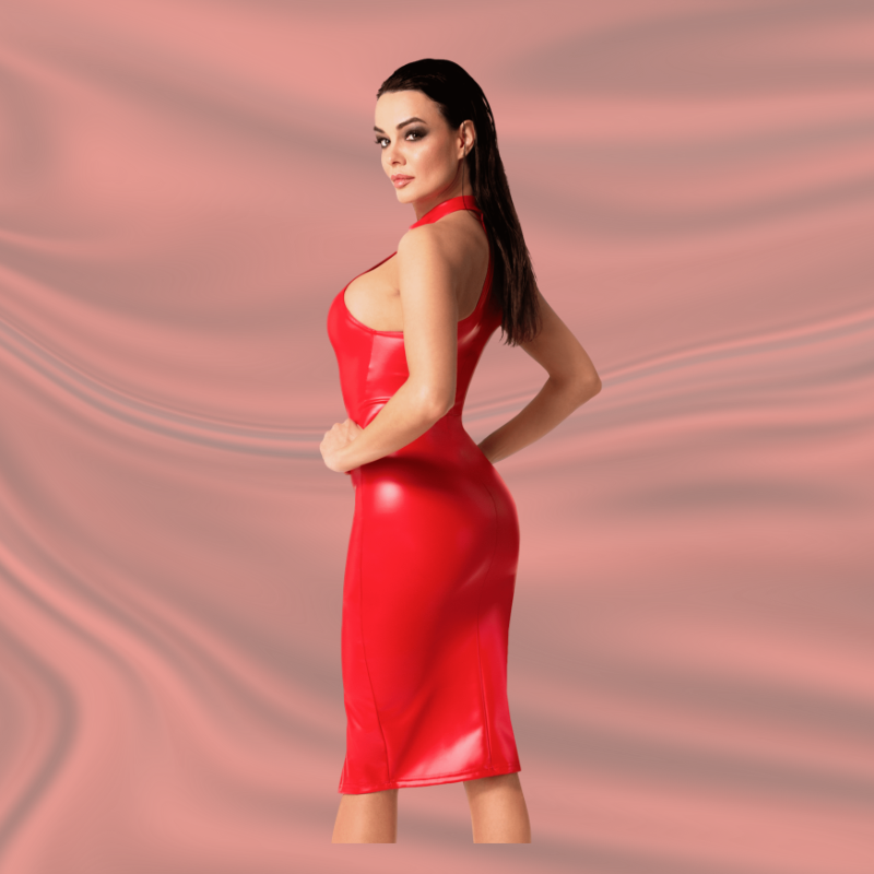 F354 Orgia – Robe Midi Rouge en Power Wetlook