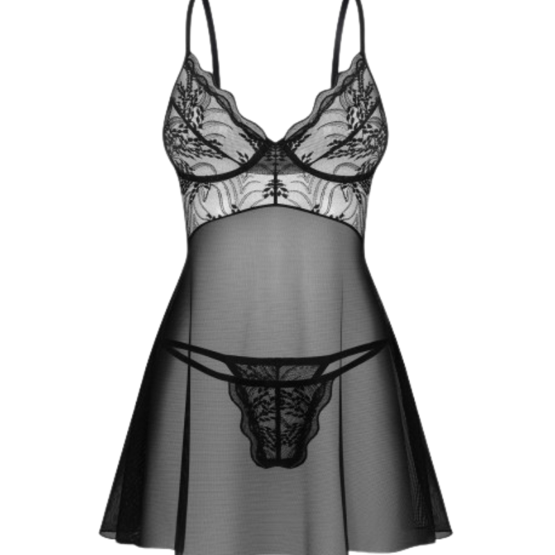 Périsia – Babydoll & String Noir Élégant