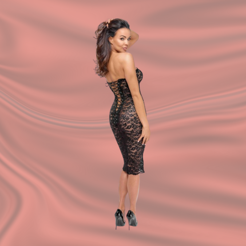 F301 Catalyst – Robe Midi à Lacets en Dentelle Florale