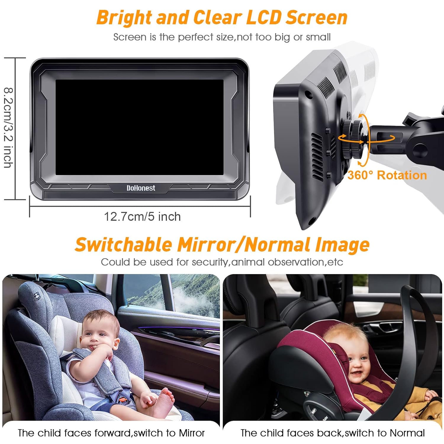 DoHonest Baby Car Camera HD 1080P - Rear-Facing Car Baby Monitor