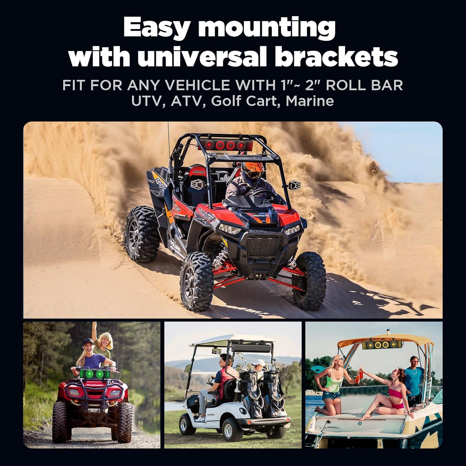 25 Inch UTV Sound Bar, ATV SoundBar Bluetooth with RGB Lighting, IP66 Waterproof Golf Cart Sound Bar, Amplified Powersports