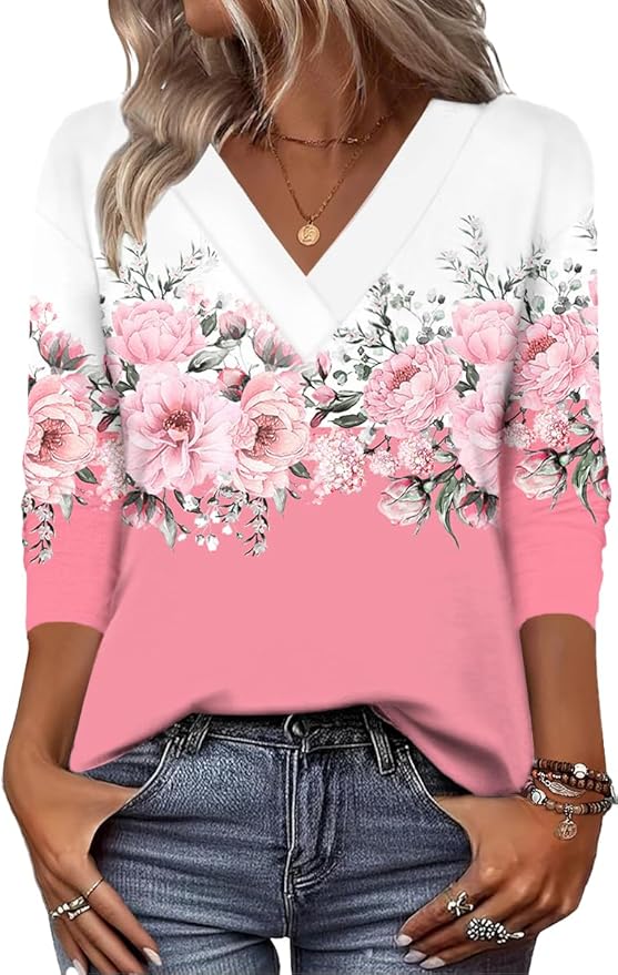 Zeagoo Women Long Sleeve Tops Dressy Casual V Neck Tshirts Basics Tee 2025 Fall Trendy Clothes