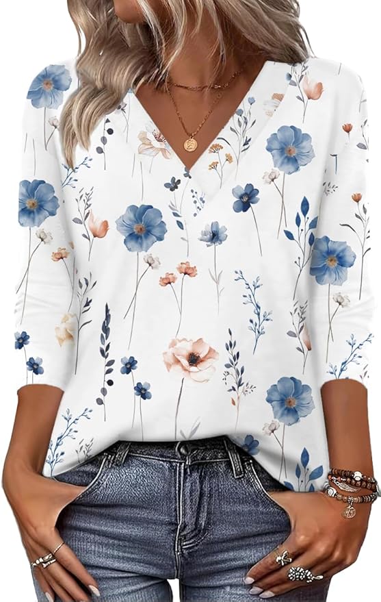 Zeagoo Women Long Sleeve Tops Dressy Casual V Neck Tshirts Basics Tee 2025 Fall Trendy Clothes