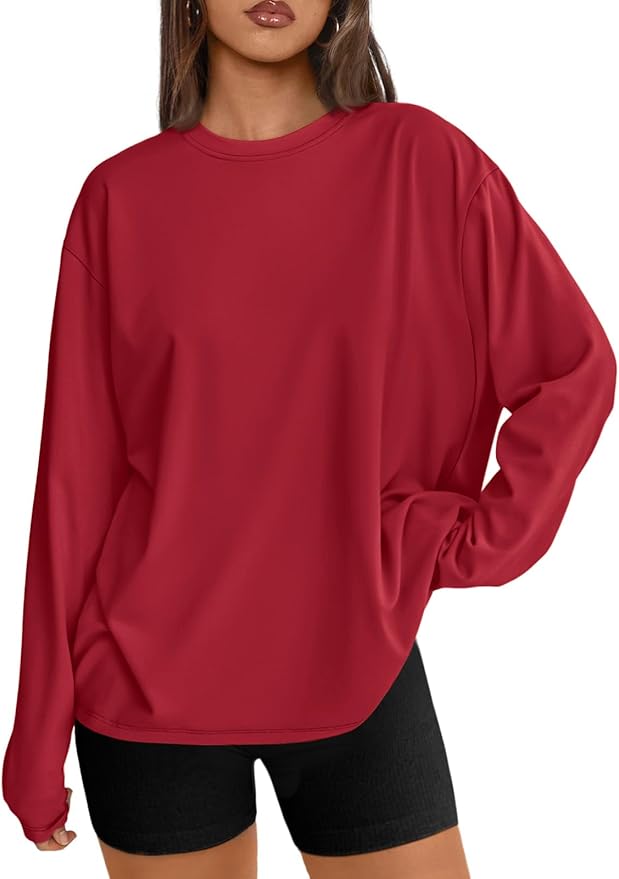 Womens Oversized Long Sleeve T Shirts 2025 Basic Crewneck Tee Fall Tops Casual Workout Y2K Clothes
