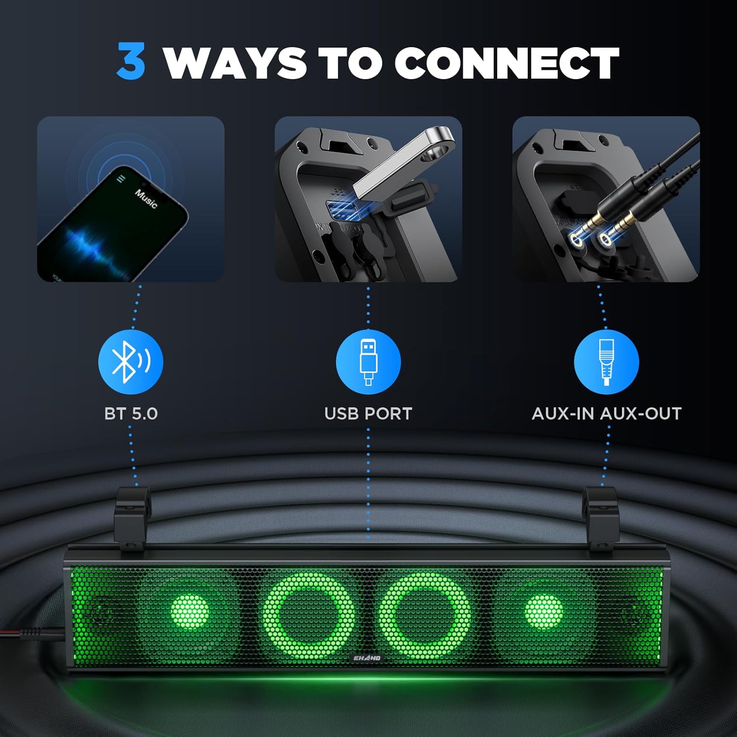 25 Inch UTV Sound Bar, ATV SoundBar Bluetooth with RGB Lighting, IP66 Waterproof Golf Cart Sound Bar, Amplified Powersports
