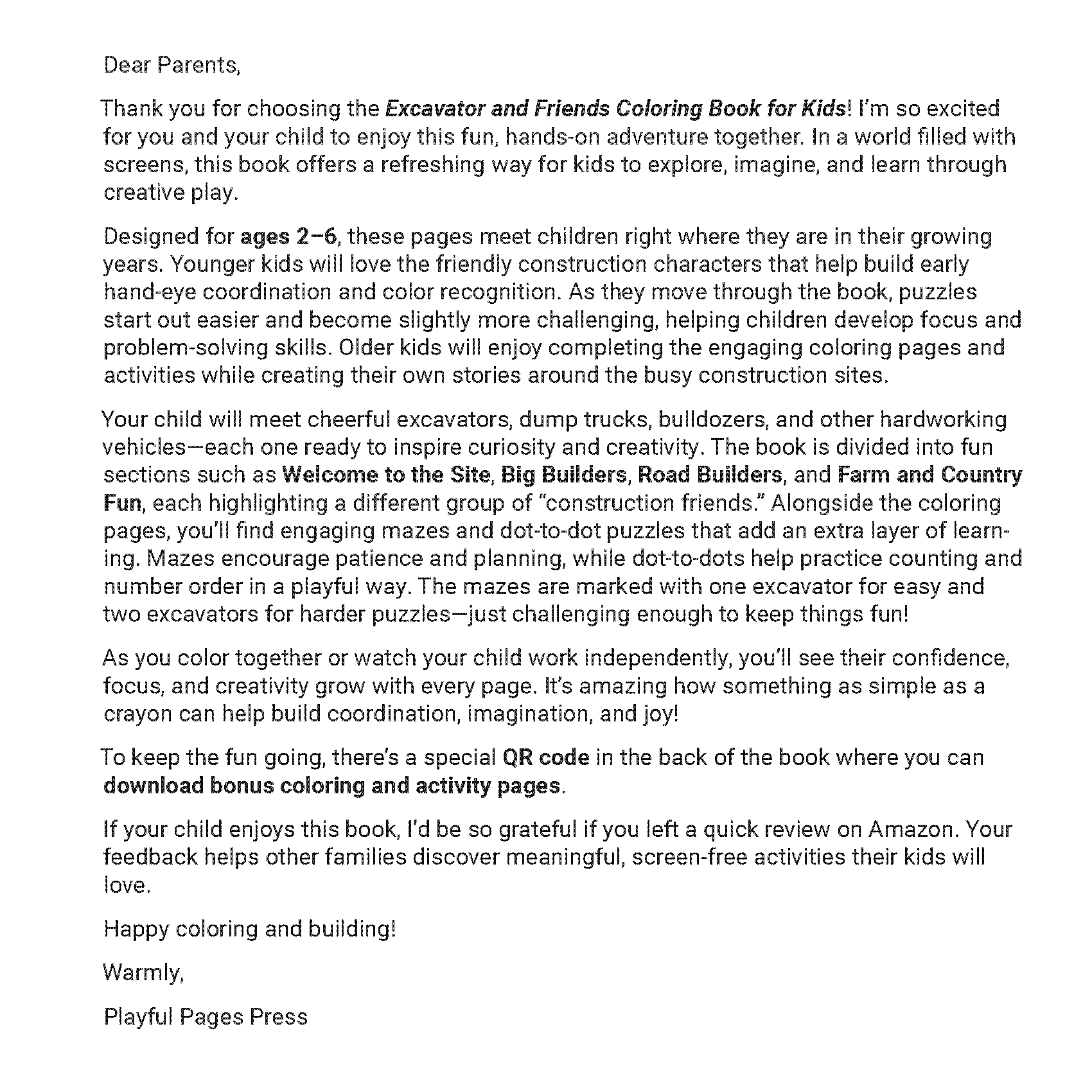 Excavator Coloring Book for Kids Ages 2–6