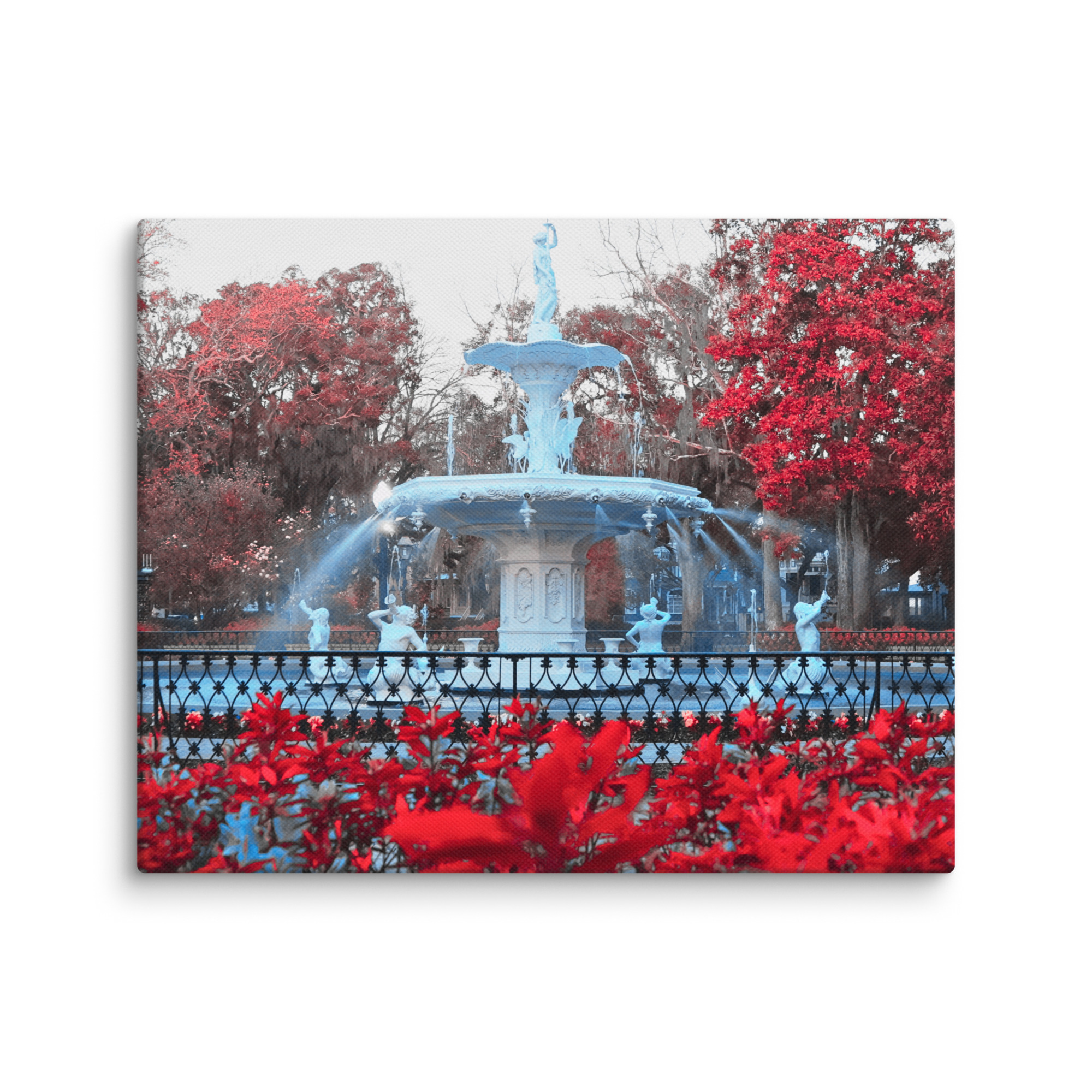 Red Forsyth Park Fountain on Canvas