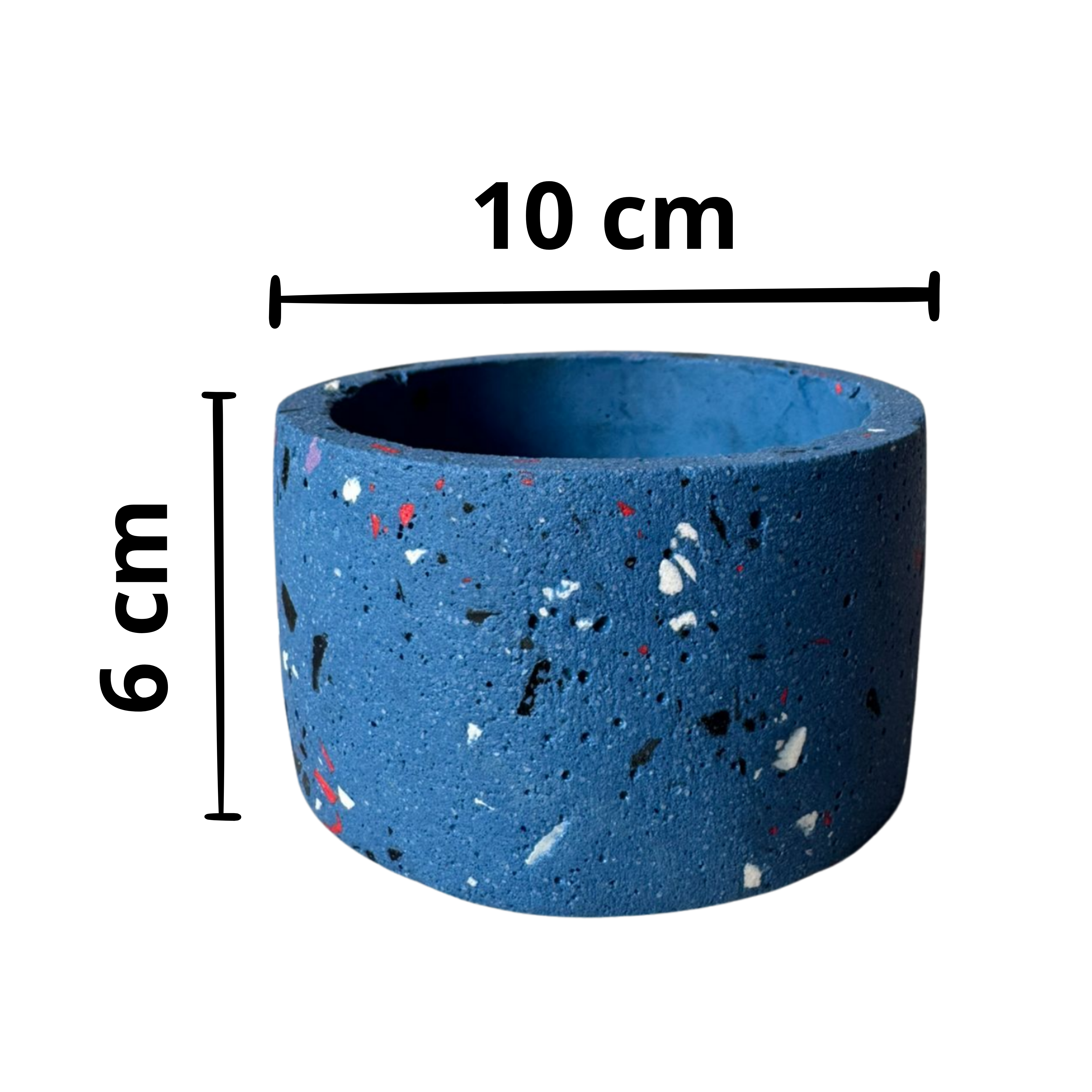 Maceta azul de concreto tipo terrazzo