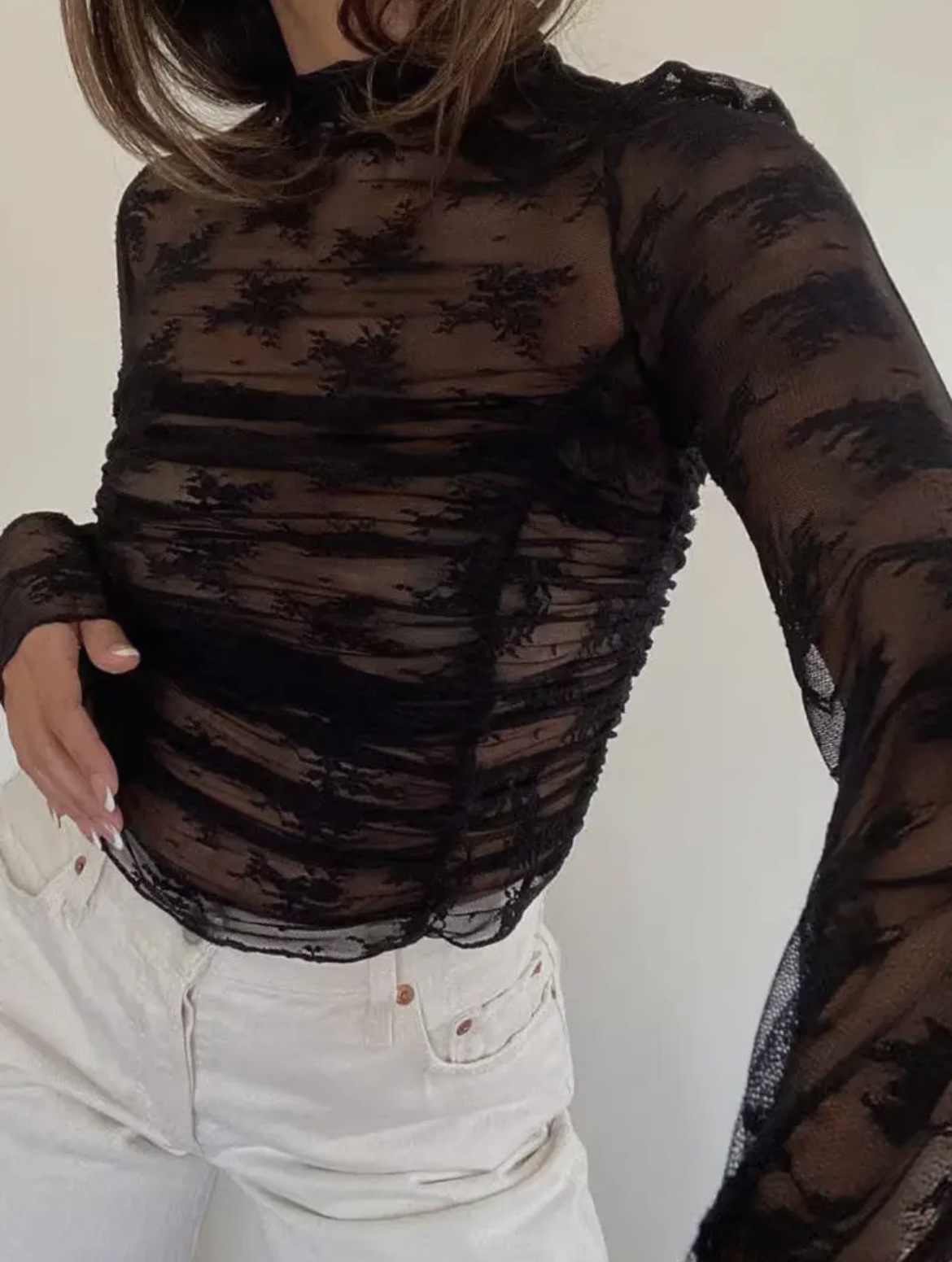 Sheer Lace Long Sleeve Top