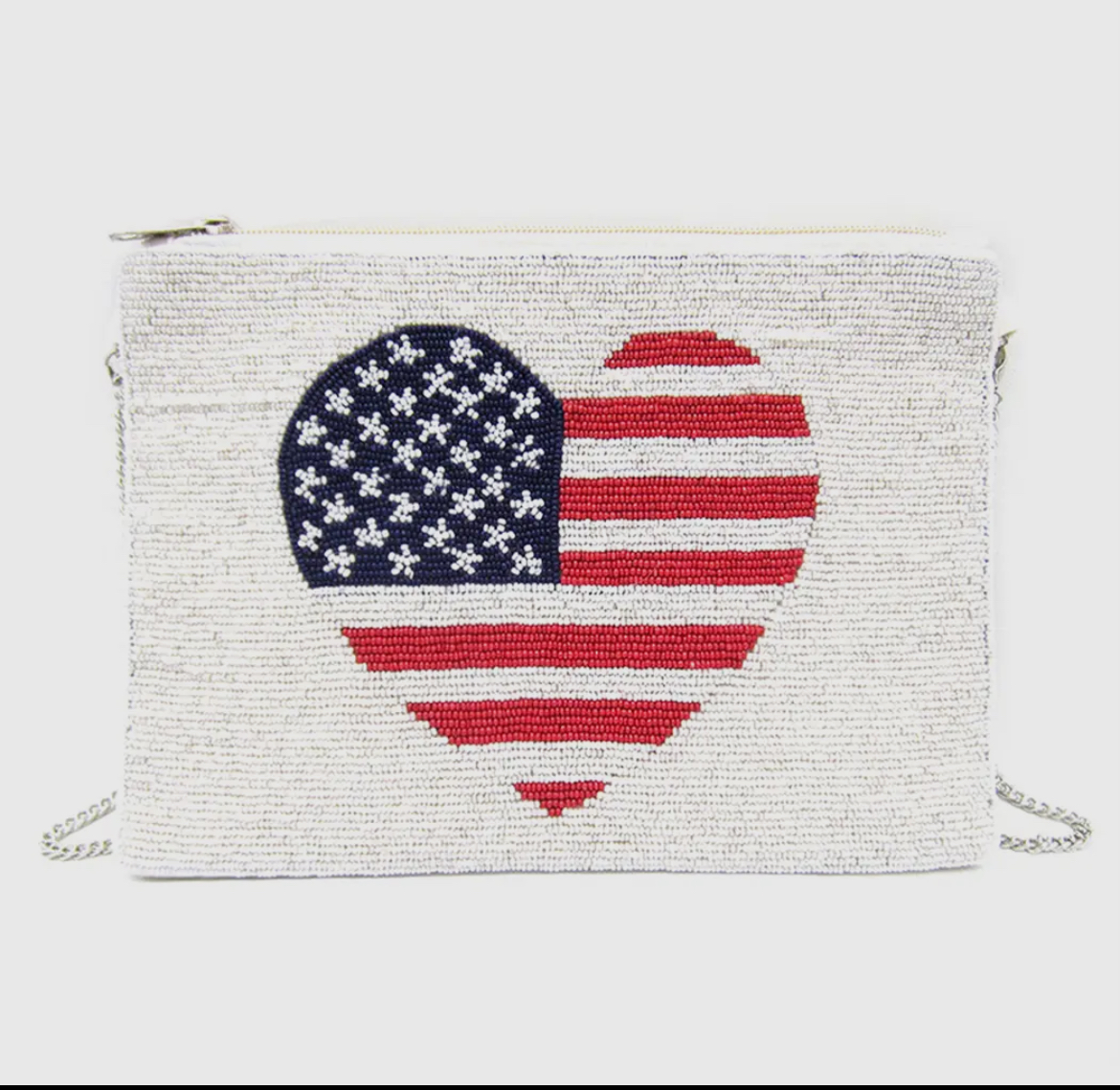 American Flag Beaded Clutch