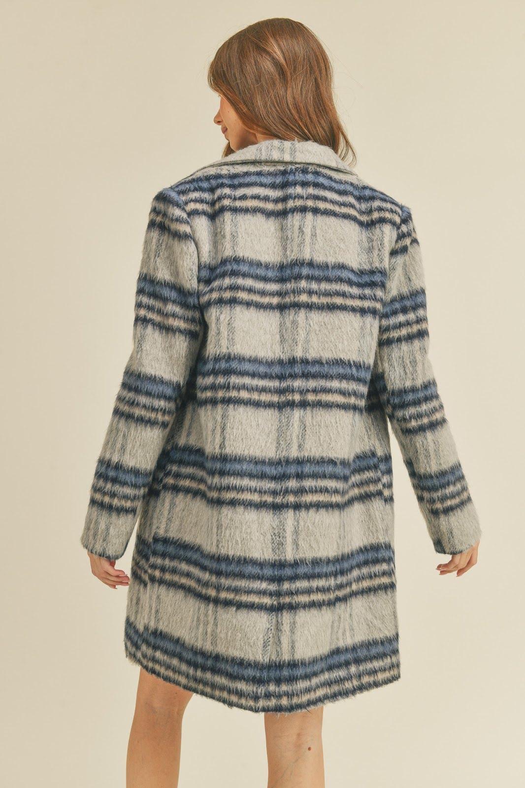 Blue Plaid Wool Coat