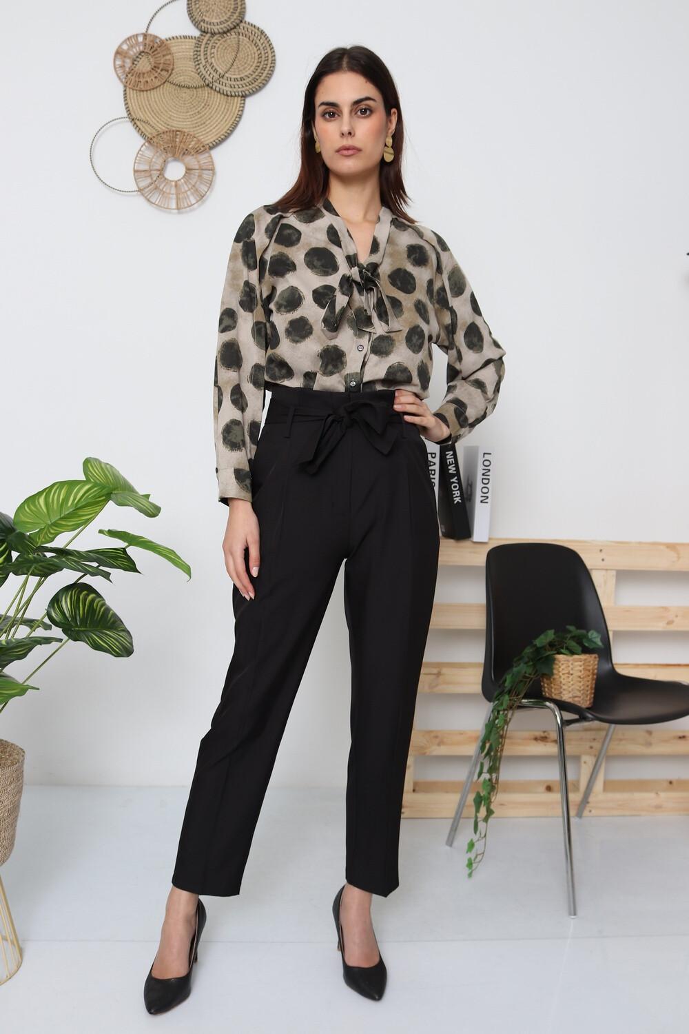 High-waisted black trousers