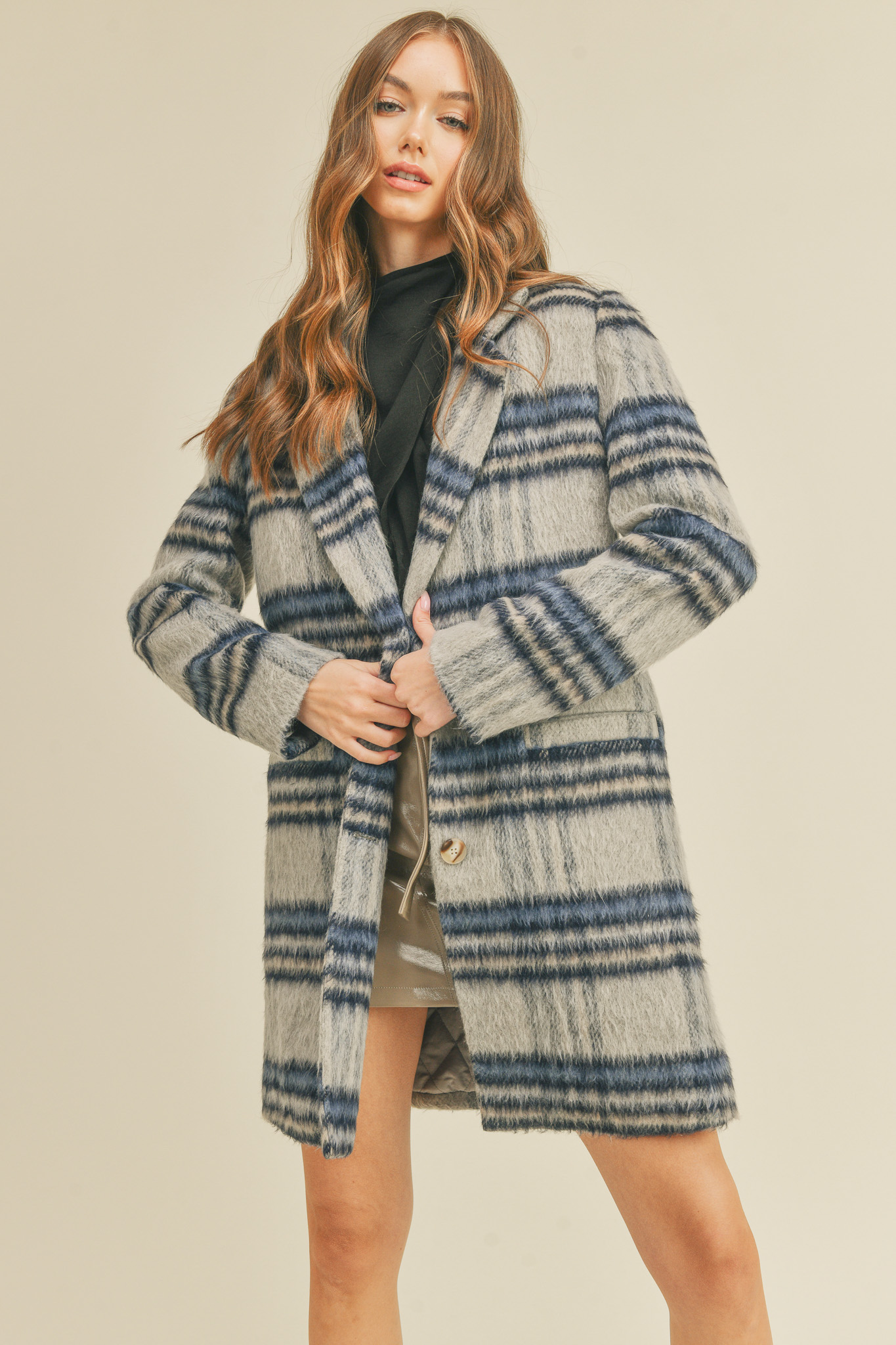 Blue Plaid Wool Coat