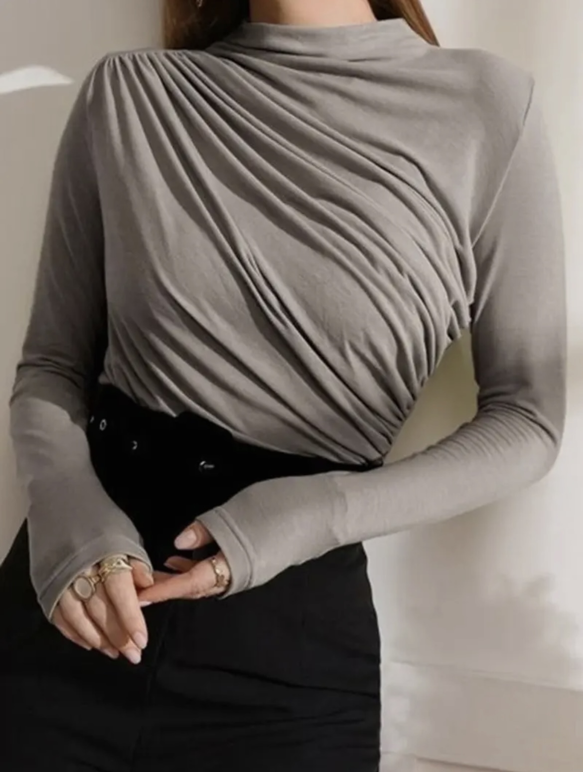 Elegant Draped Long Sleeve Top