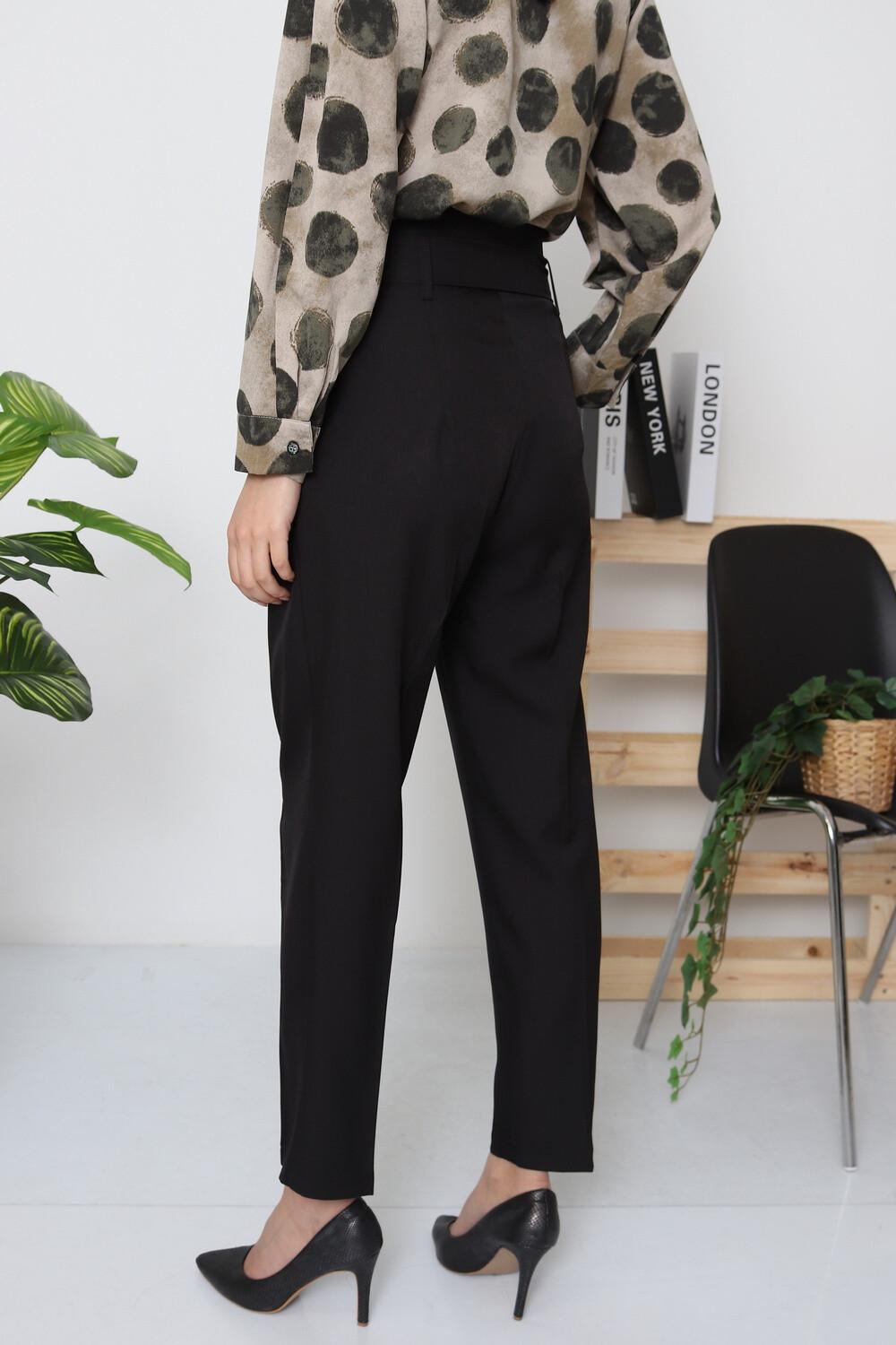 High-waisted black trousers