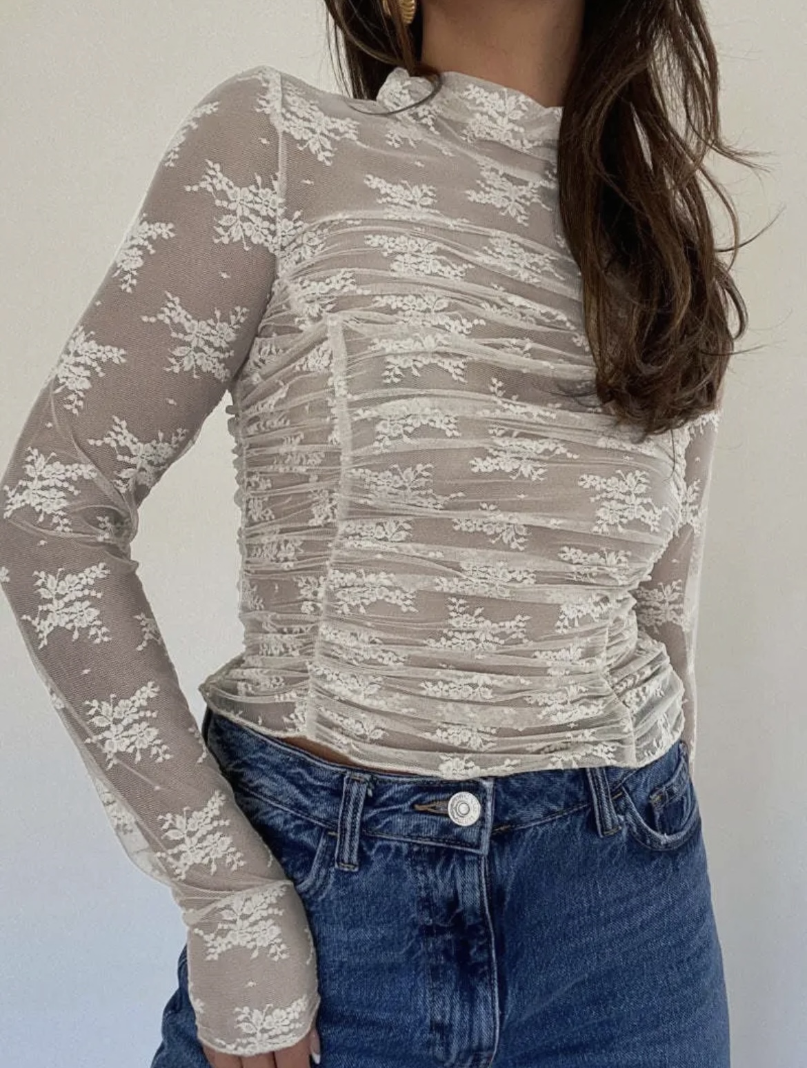 Sheer Lace Long Sleeve Top
