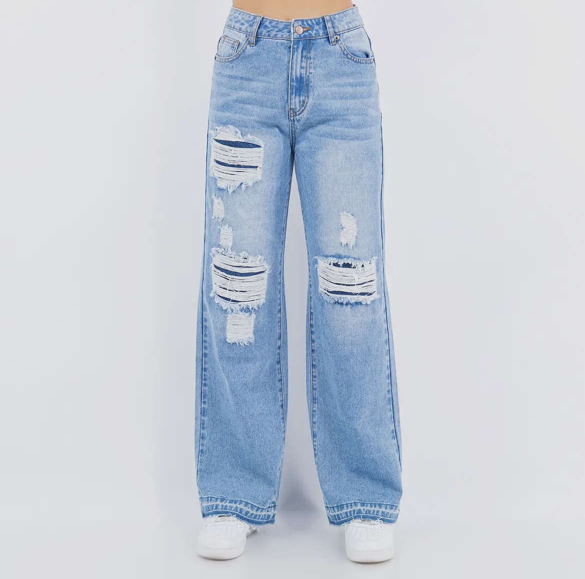 Distressed Wide-Leg Jeans