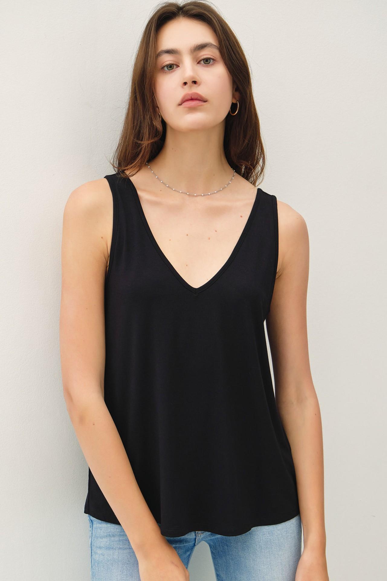 Black Sleeveless V-Neck Top