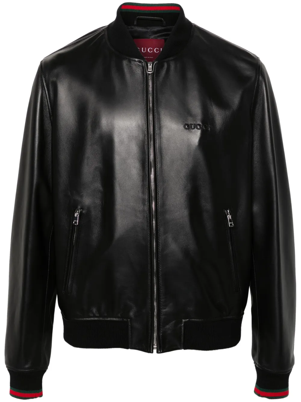 Gucci Black Leather Bomber Jacket