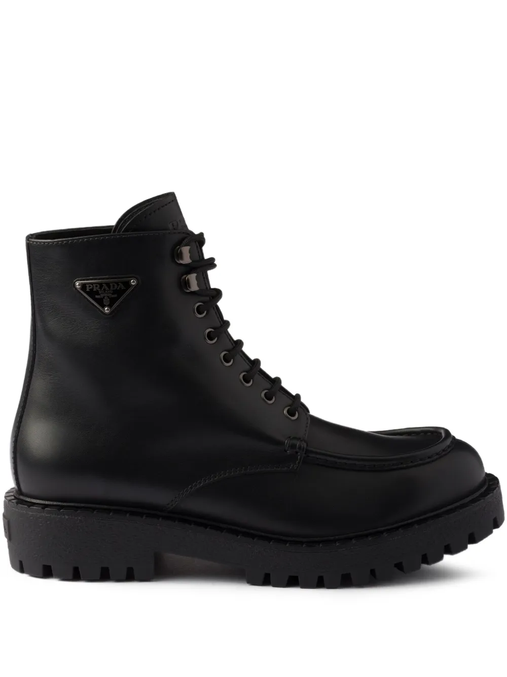 Prada Black Leather Combat Boot