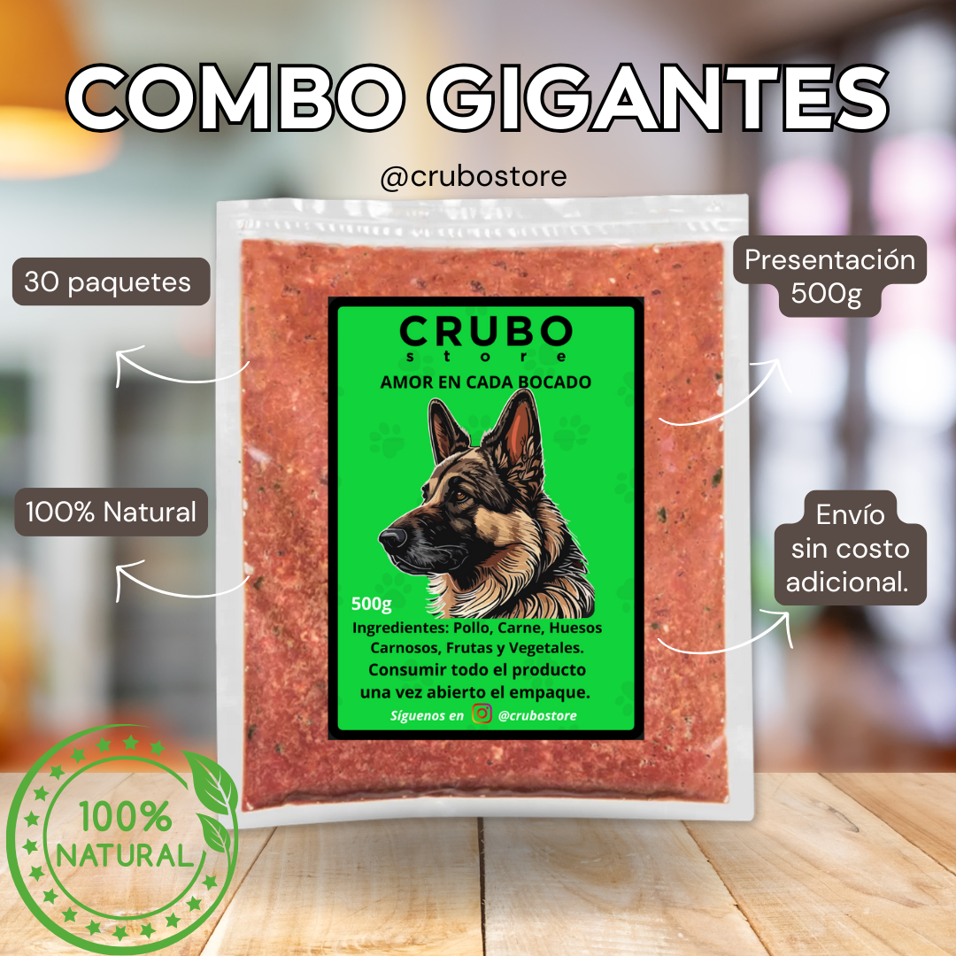 30 porciones de 500g Combo Gigantes - CRUBO BARF