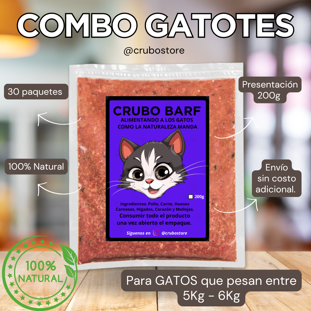 Combo Gatotes - 30 porciones de 200g - CRUBO BARF PARA GATOS