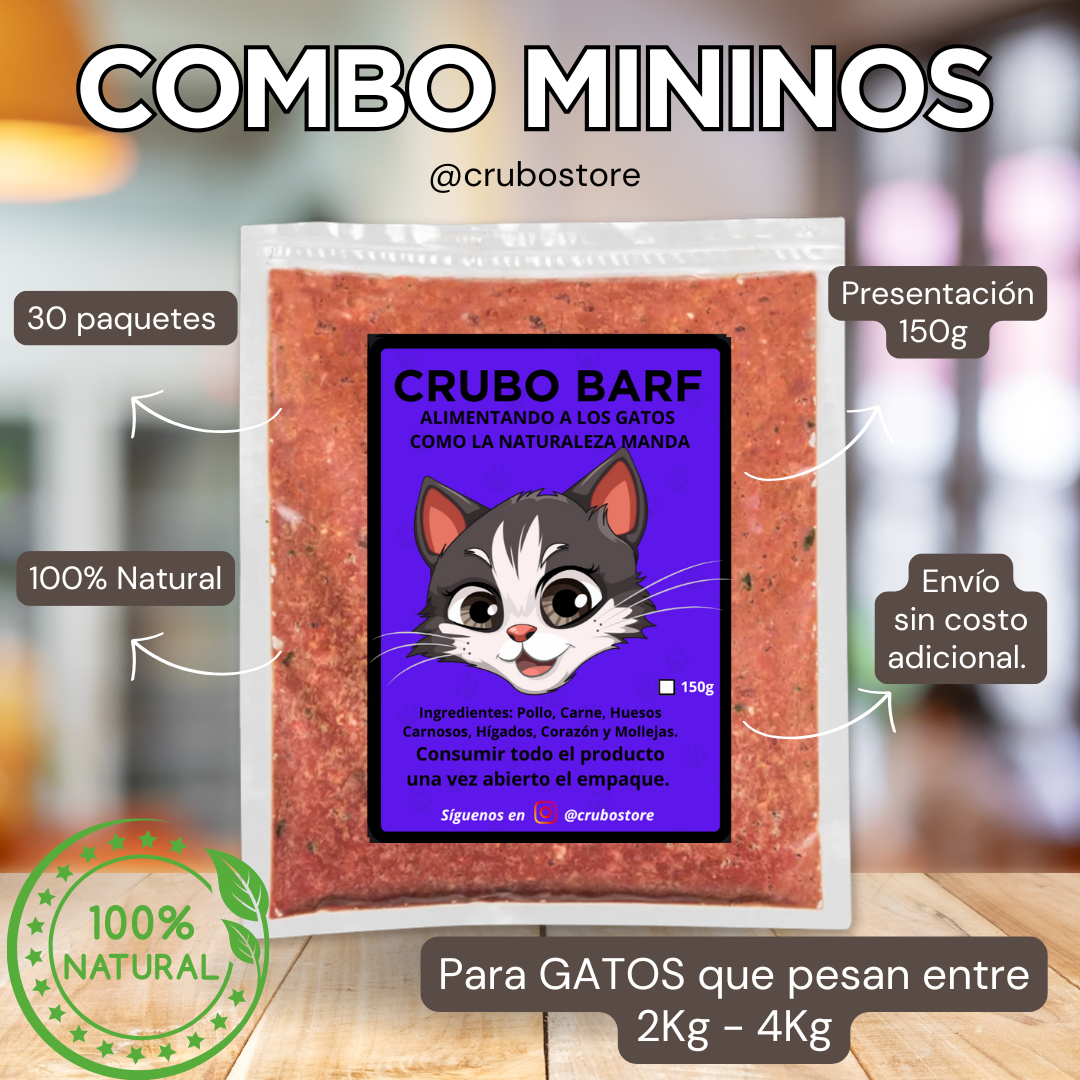 Combo Mininos - 30 porciones de 200g - CRUBO BARF PARA GATOS