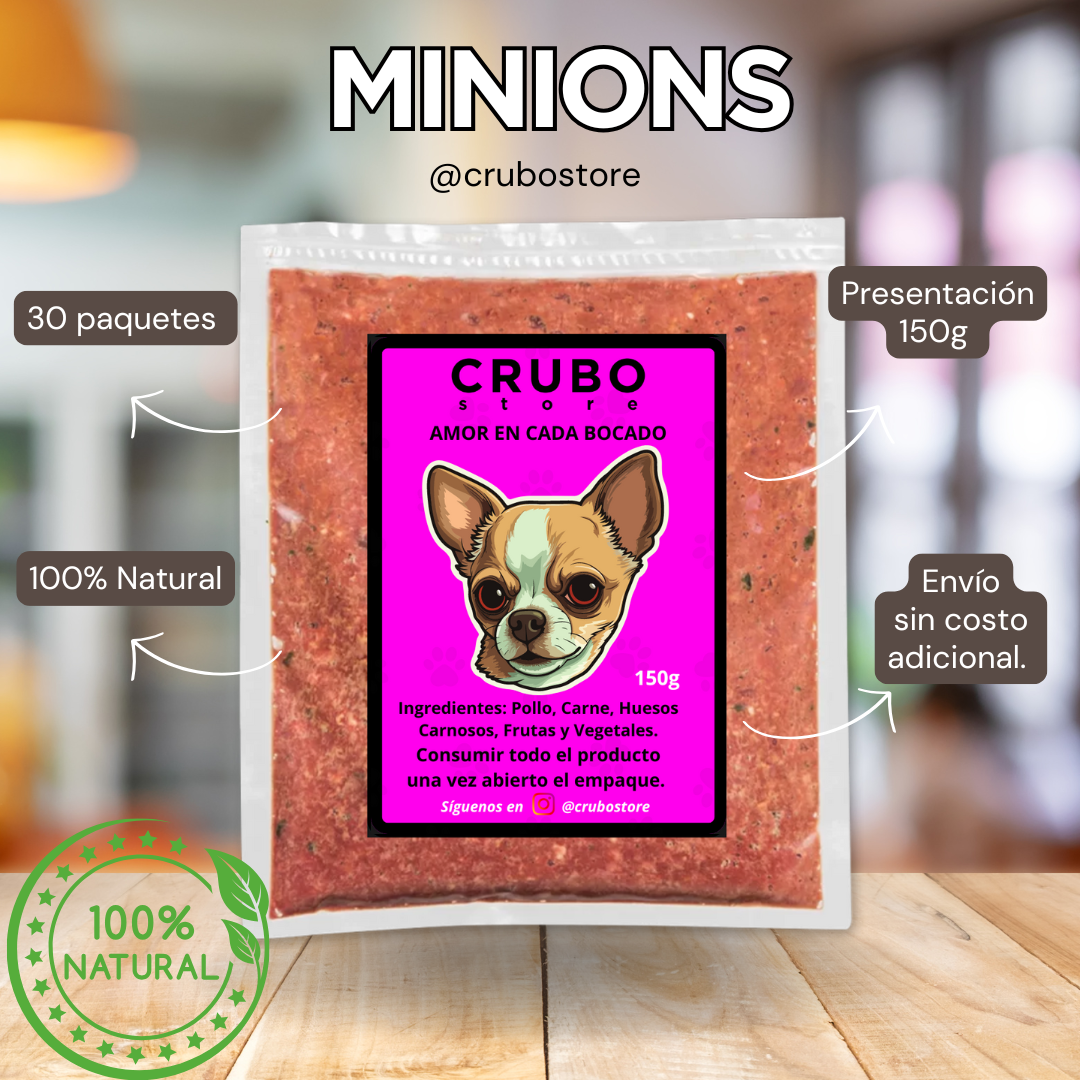 30 porciones de 150g Combo Minions - CRUBO BARF