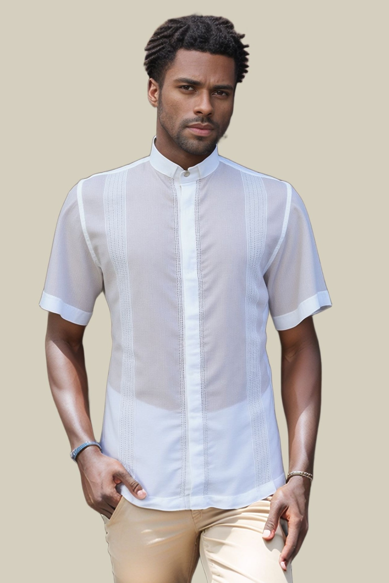 Guayabera maga larga /maga corta técnica calado española