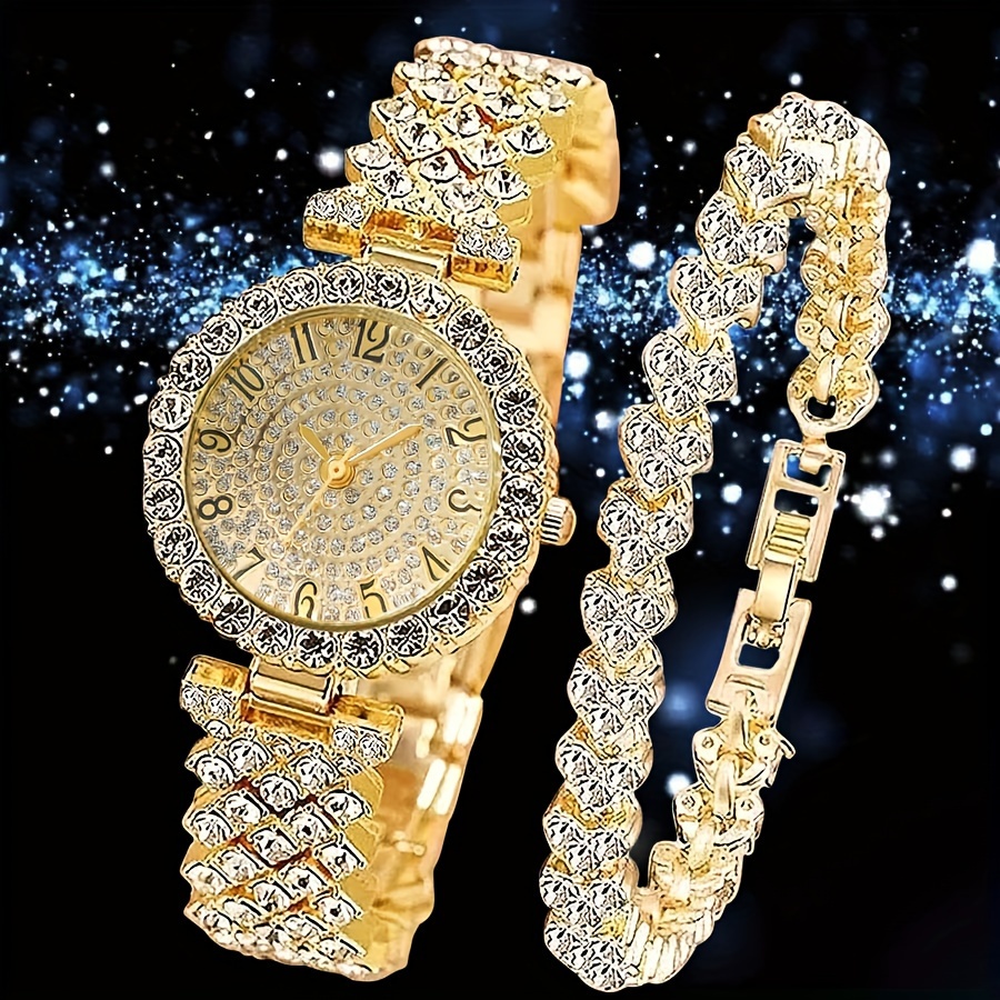Luxury Gold Crystal Watch and Bracelet Set