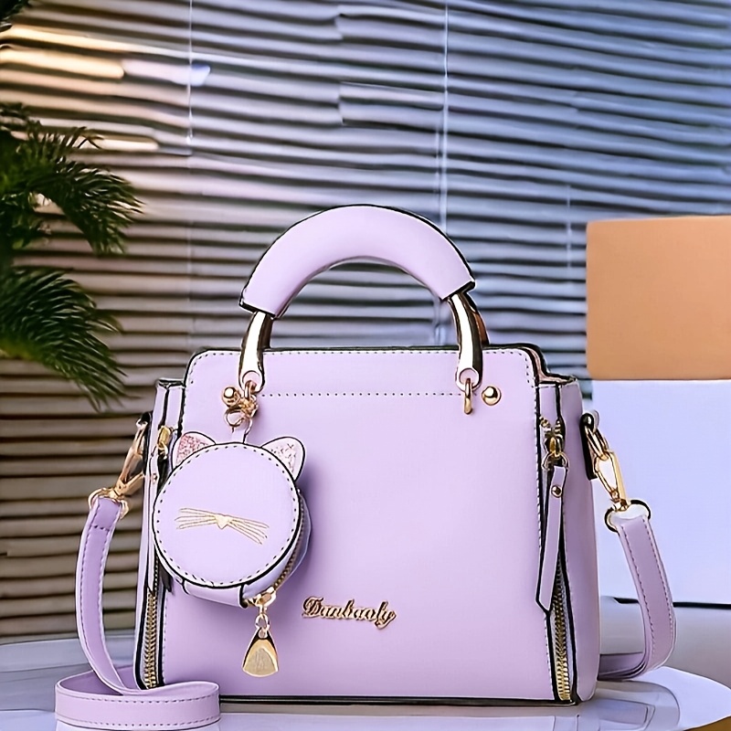 White Handbag with Cat Coin Purse