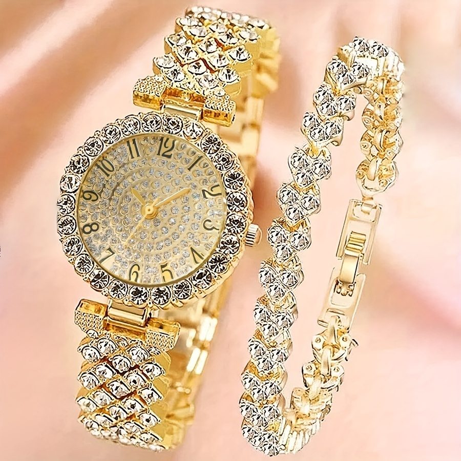 Luxury Gold Crystal Watch and Bracelet Set