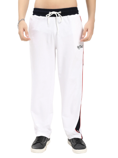 White Snap Button Track Pants