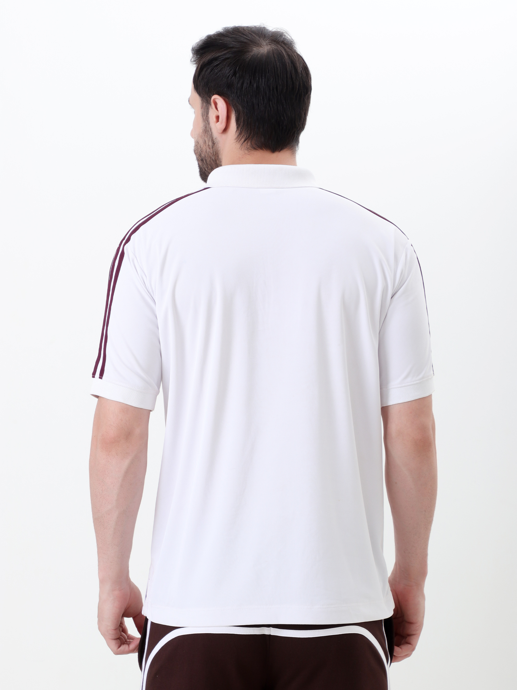 White Polo Shirt with Striped Sleeves