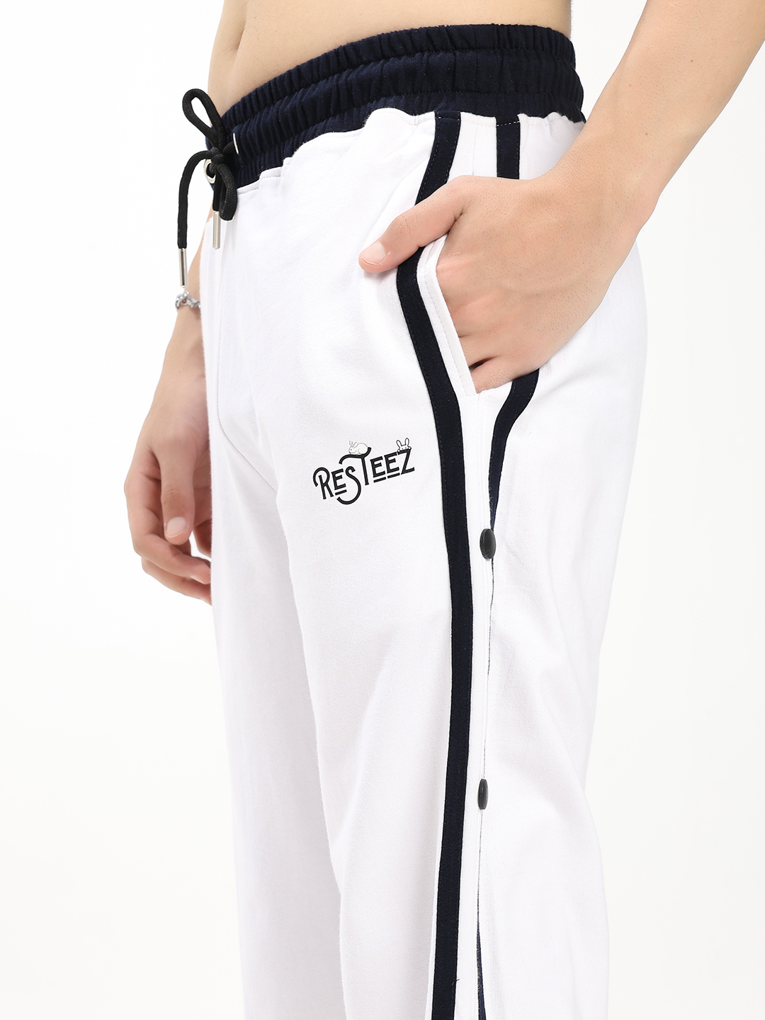 White Track Pants with Black Stripes