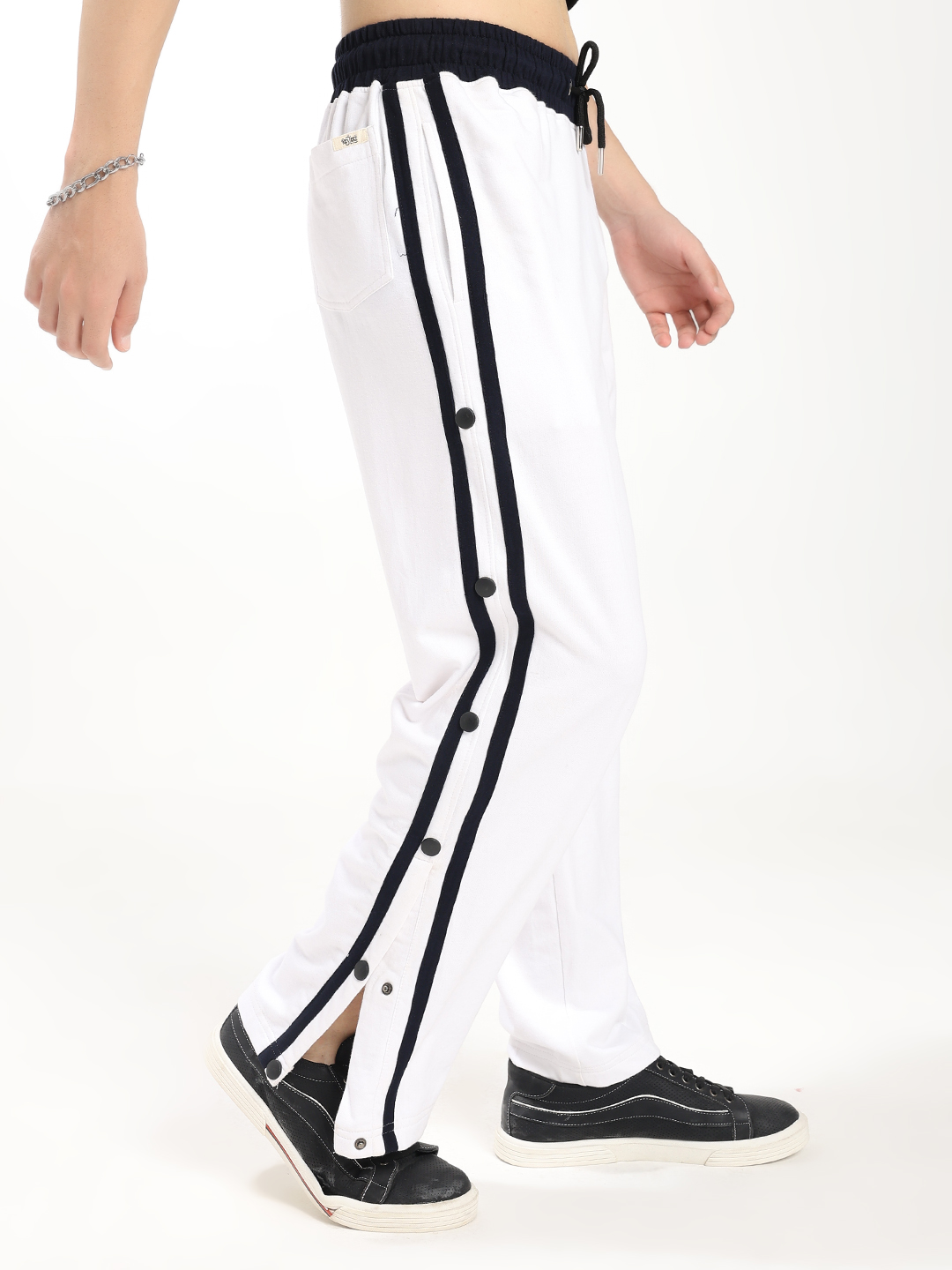 White Track Pants with Black Stripes
