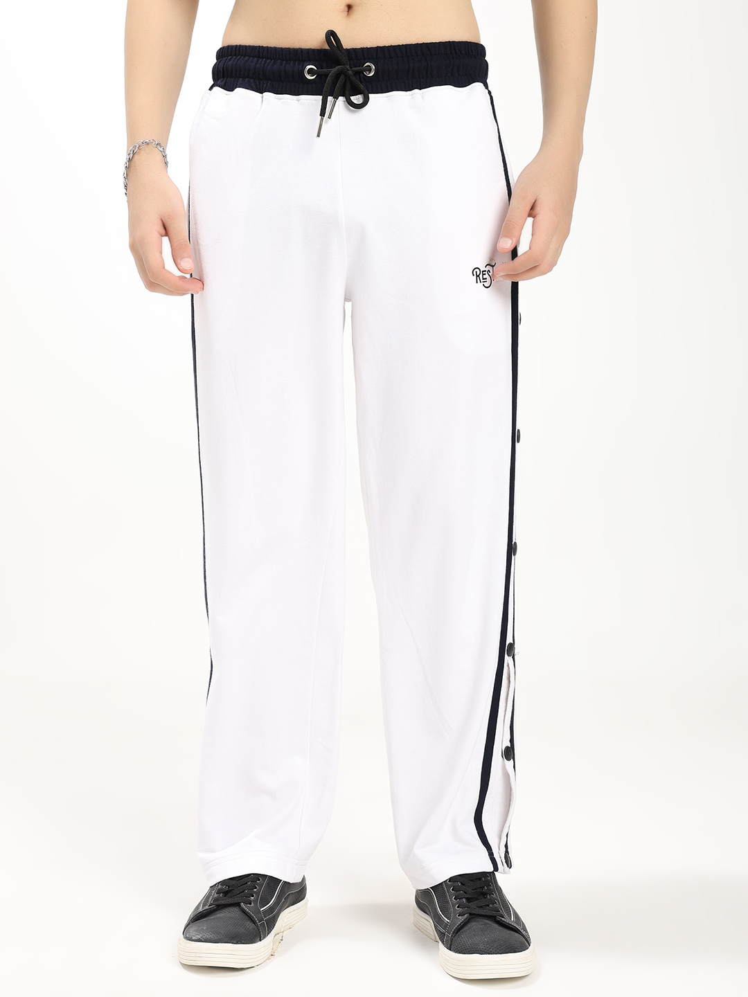White Track Pants with Black Stripes
