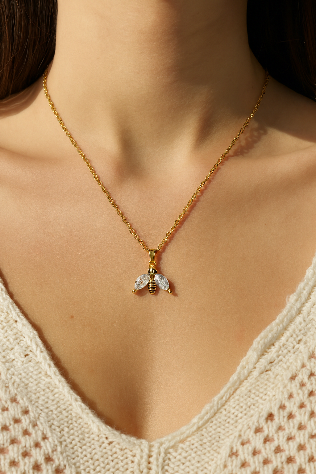 Gold Bee Pendant Necklace