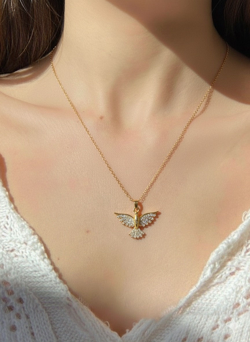 Gold Hummingbird Pendant Necklace