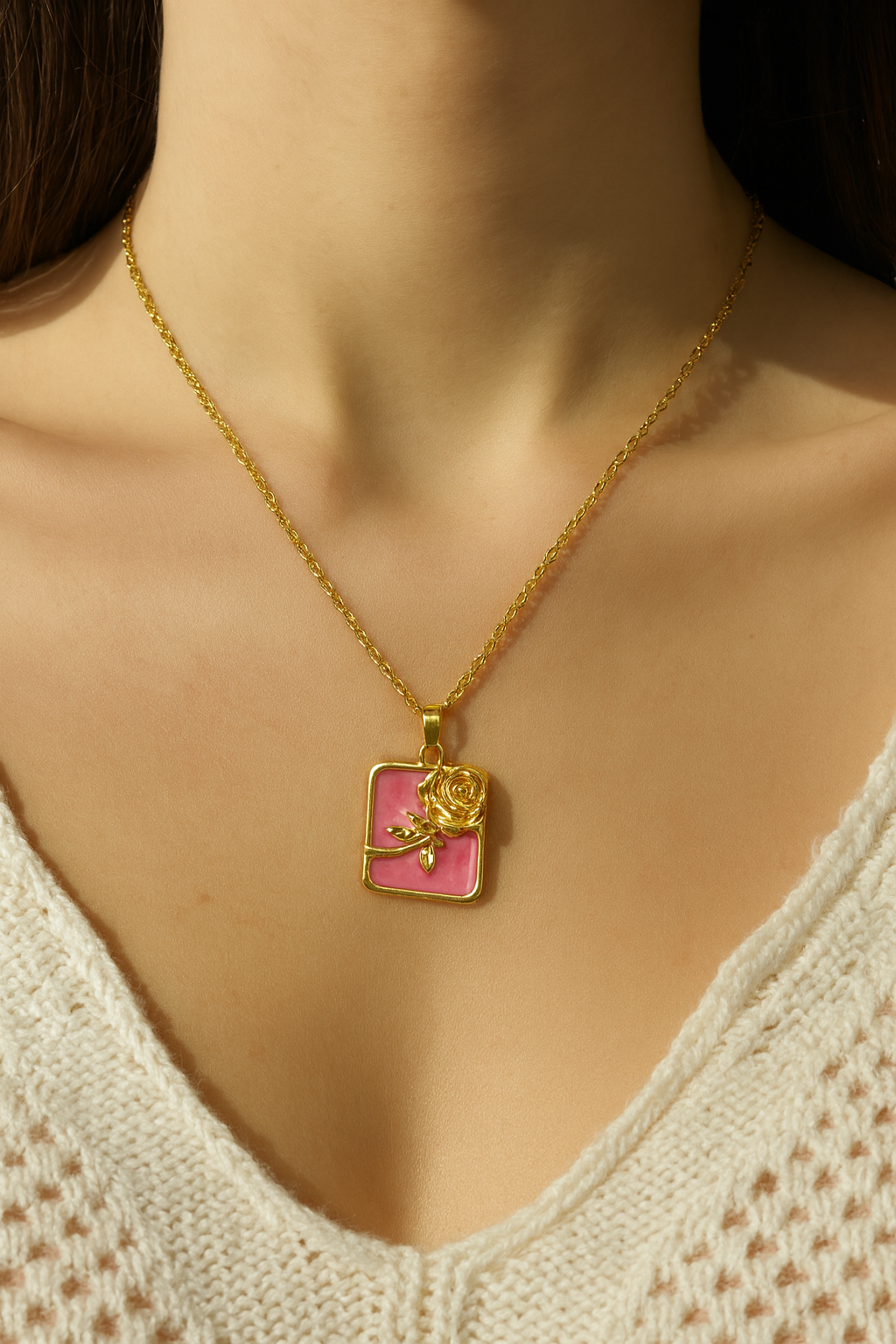 Gold Rose Pendant Necklace
