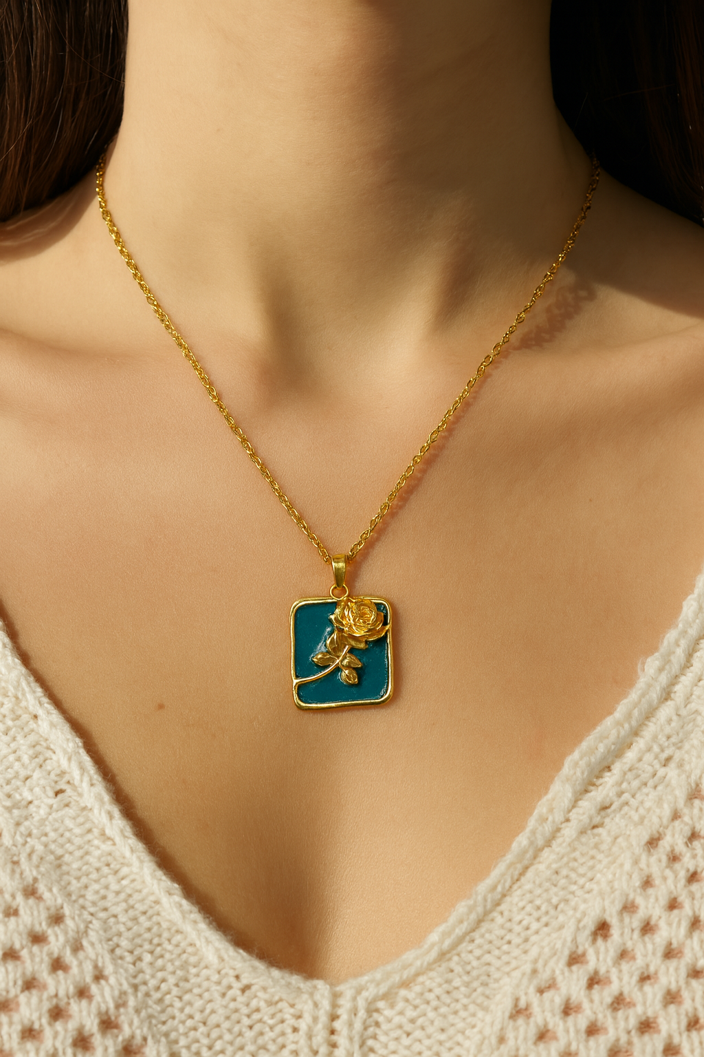 Golden Rose Pendant Necklace